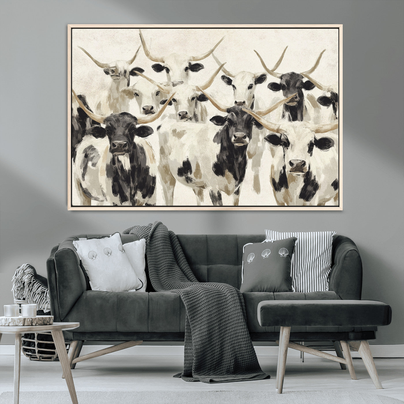 MGV-FC-36X24 - Longhorn Texas Cow Drawing Abstract Wall Art Canvas Print for Farmhouse Decor, Texas Bull Printing