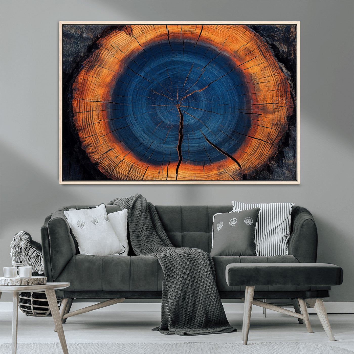MGV-FC-36X24 - Abstract Tree Ring Wall Art Print, Natural Rustic Wood Texture Canvas Print, Framed Tree Ring Printing, Wood Tree Stump Artwork Canvas Print