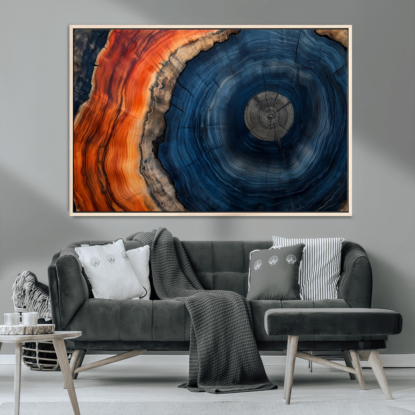 MGV-FC-36X24 - Tree Rings Wall Art Canvas Print, Rustic Wood Print, Framed Natural Texture Art Print, Wood Grain