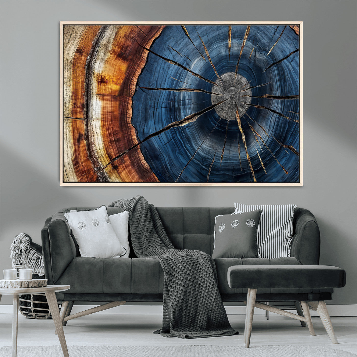 MGV-FC-36X24 - Framed Abstract Tree Ring Wall Art Print, Natural Rustic Wood Texture Canvas Print, Wood Tree Stump