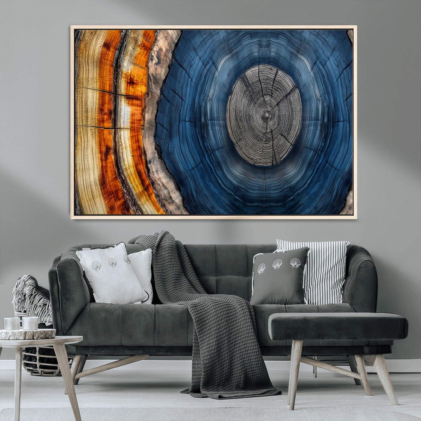 84489410-MGV-CV-36X24-Abstract Framed Tree Rings Wall Decor, Wood Grain Rings Artwork Print, Nature Woodland Modern Wall Decor for Barn Wall, Farmhouse Decor