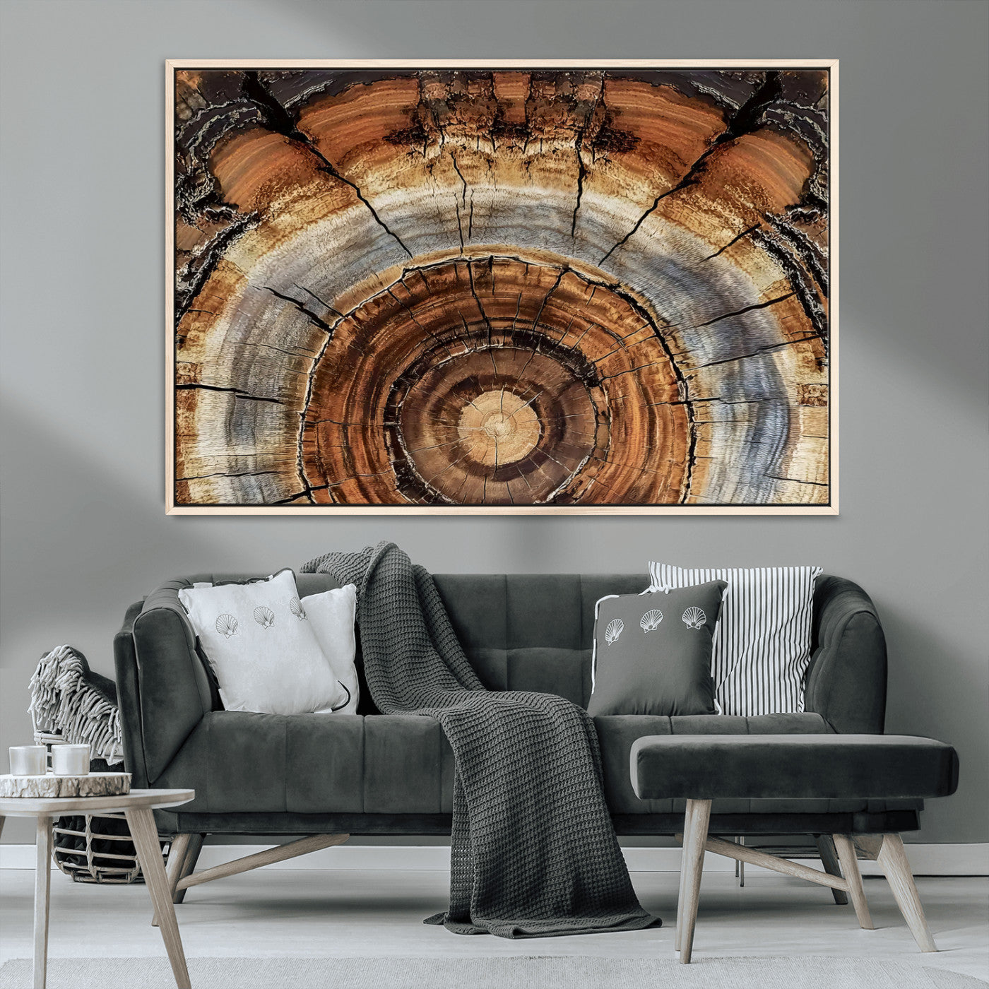 MGV-FC-36X24 - Tree Rings Wall Art Canvas Print, Framed Wood Texture Art Picture Print, Rustic Pattern Perfect Rustic Organic Decor Artwork