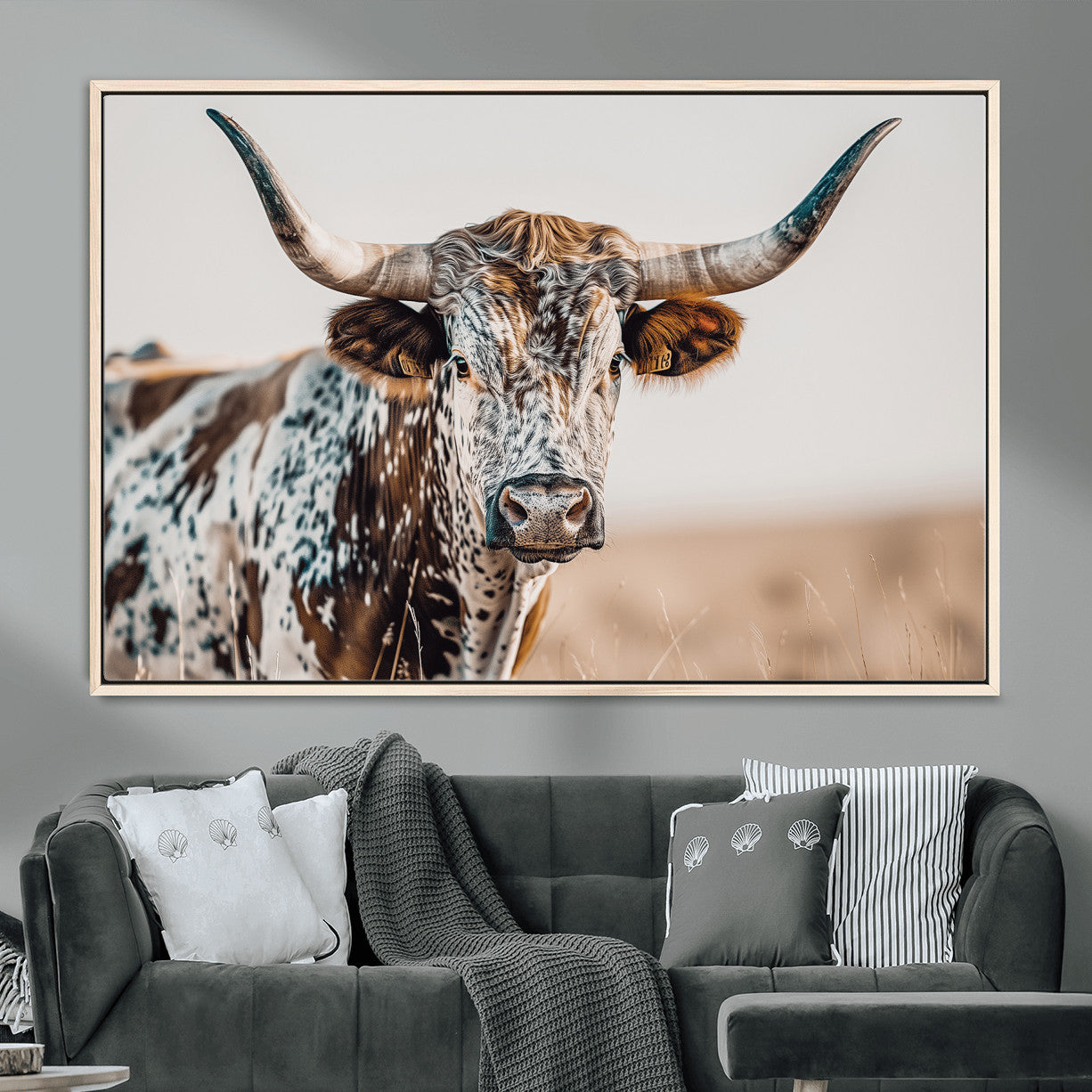 70414966-MGV-FC-36X24 - Majestic Longhorn Wall Art – Canvas Print of Strong Stance Intricate Fur & Sharp Horns Rustic Elegance & Timeless Wild Beauty Decor for Living Room, Office or Bedroom