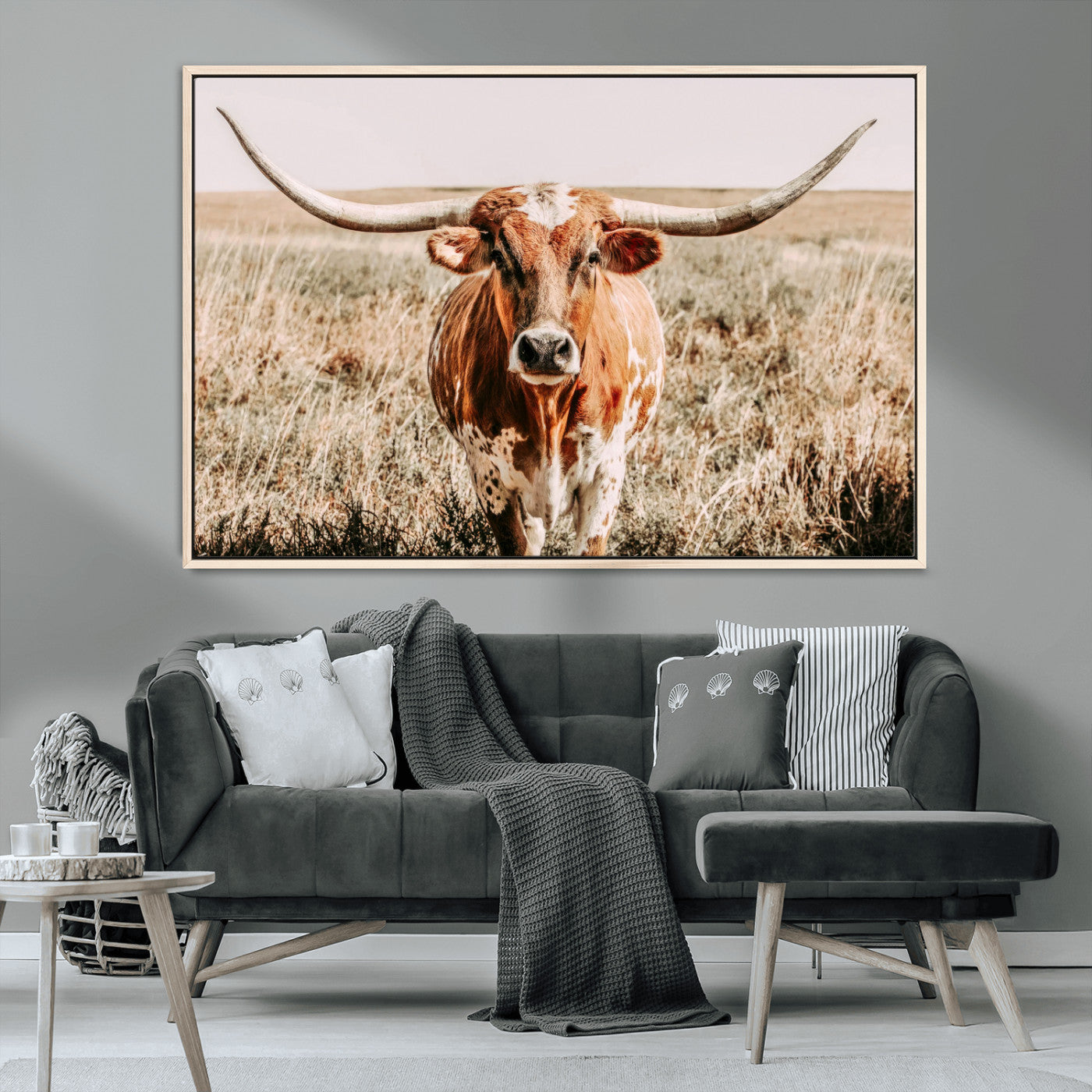 MGV-FC-36X24 - Wall Art Canvas Print Majestic Longhorn Graceful Strength in Every Curve Bold Spirit of the Wild