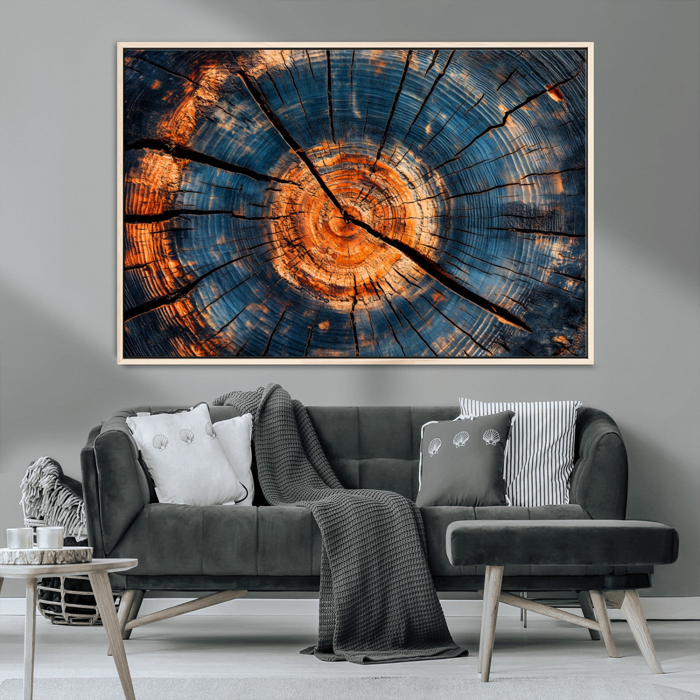 MGV-FC-36X24 - Burnt Wood Wall Art Canvas Print, Framed Aged Timber Art Picture Print, Rustic Tree Slice Perfect Rustic Decor Artwork
