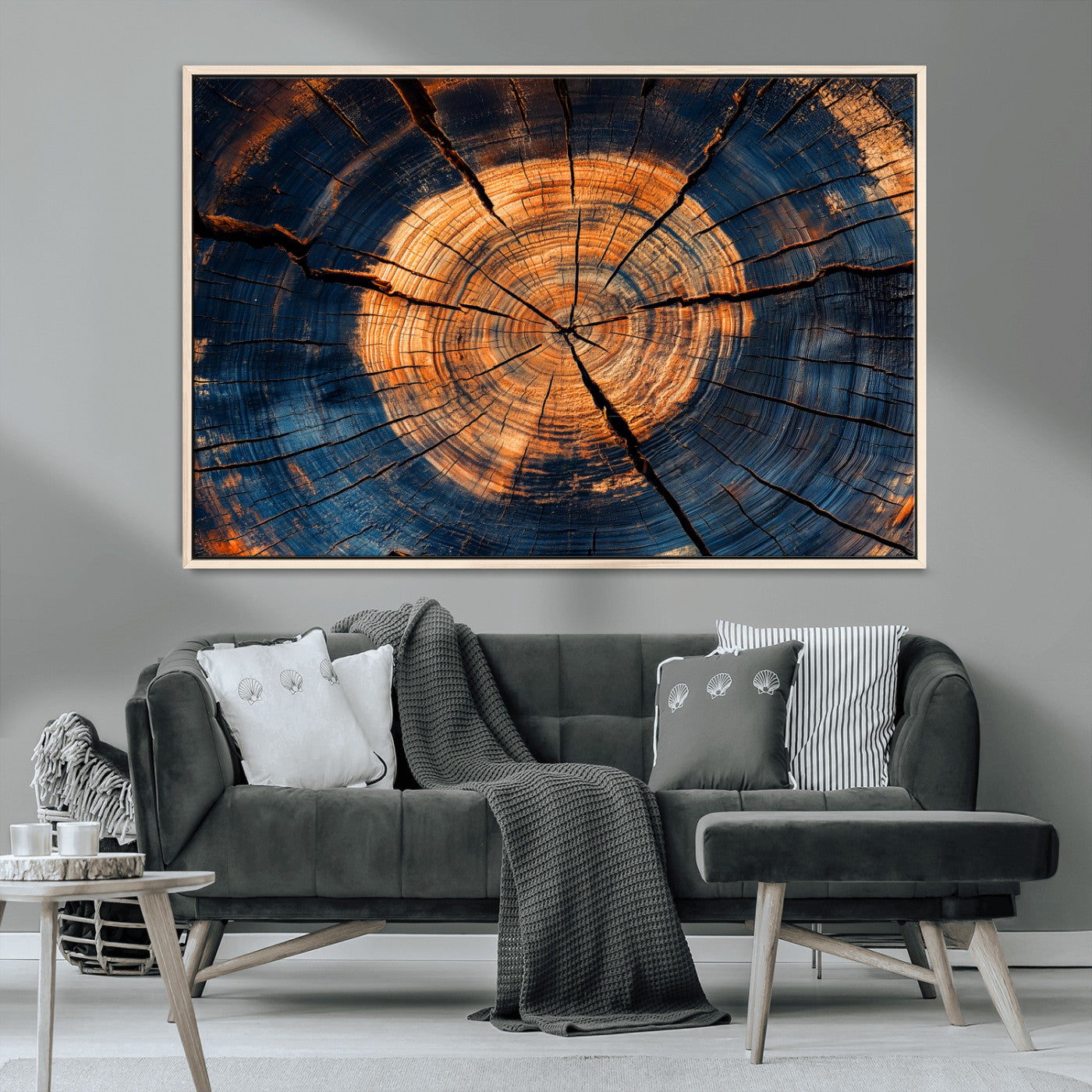MGV-FC-36X24 - Burnt Wood Wall Art Canvas Print, Framed Aged Timber Art Picture Print, Rustic Tree Slice Perfect Rustic Decor Artwork