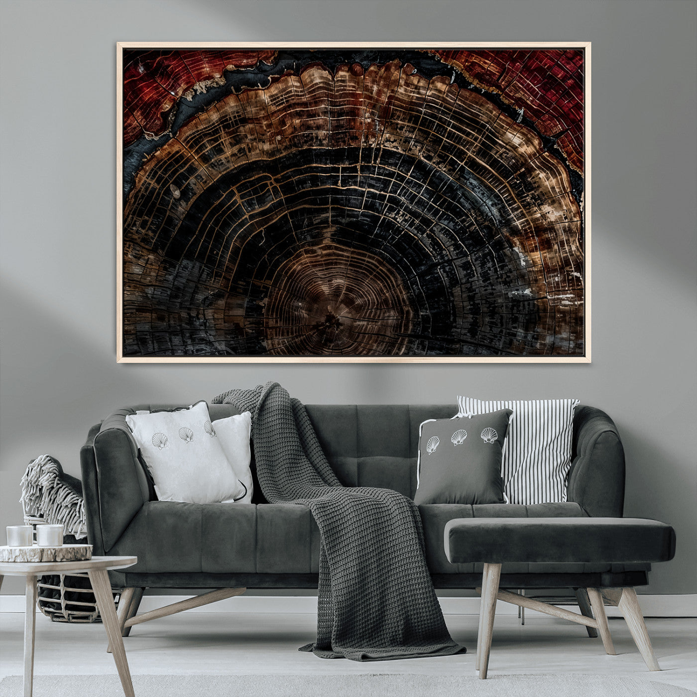 MGV-FC-36X24 - Dark Wood Ring Wall Art Canvas Print, Framed Abstract Wood Tree Art Picture Print, Rustic Tree Slice Perfect Rustic Decor Artwork