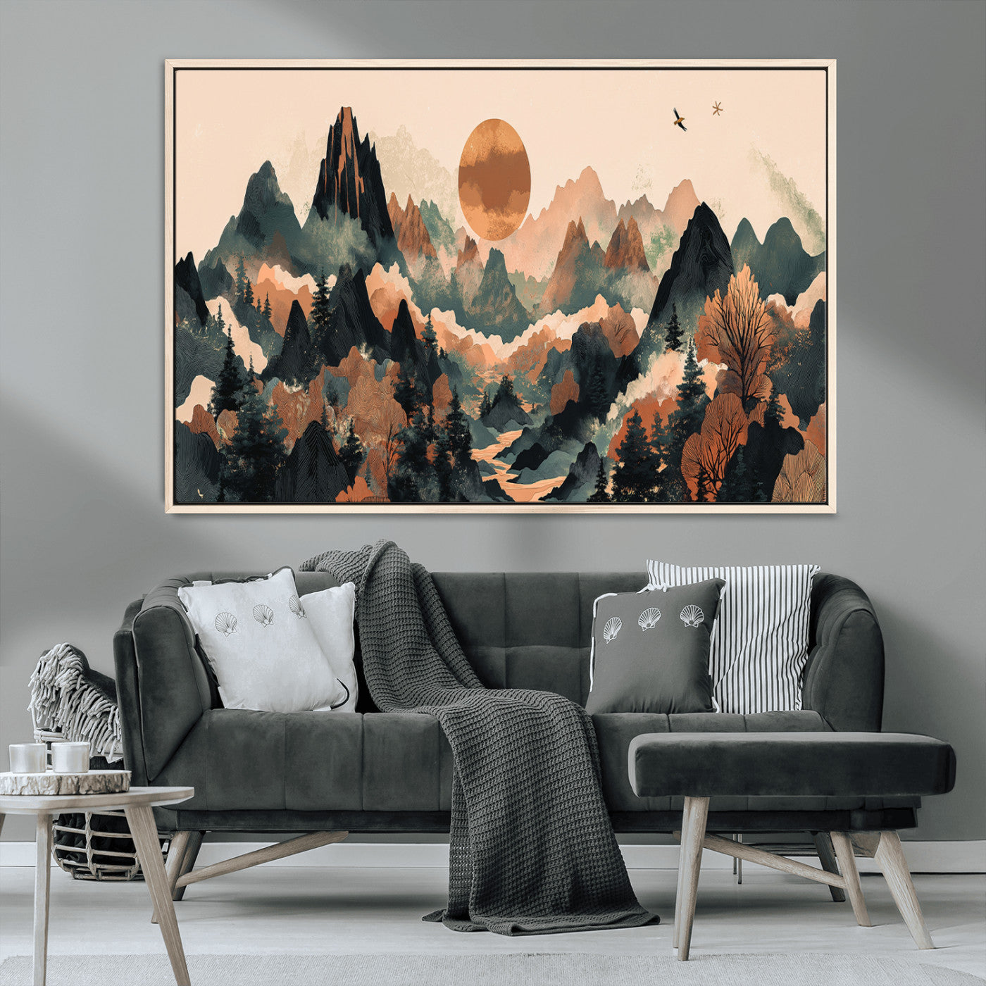 MGV-FC-36X24 - Wood Mountain Landscape Wall Art Canvas Print, Framed Sunset Hills Art Picture Print, Abstract Nature Perfect Boho Decor Artwork