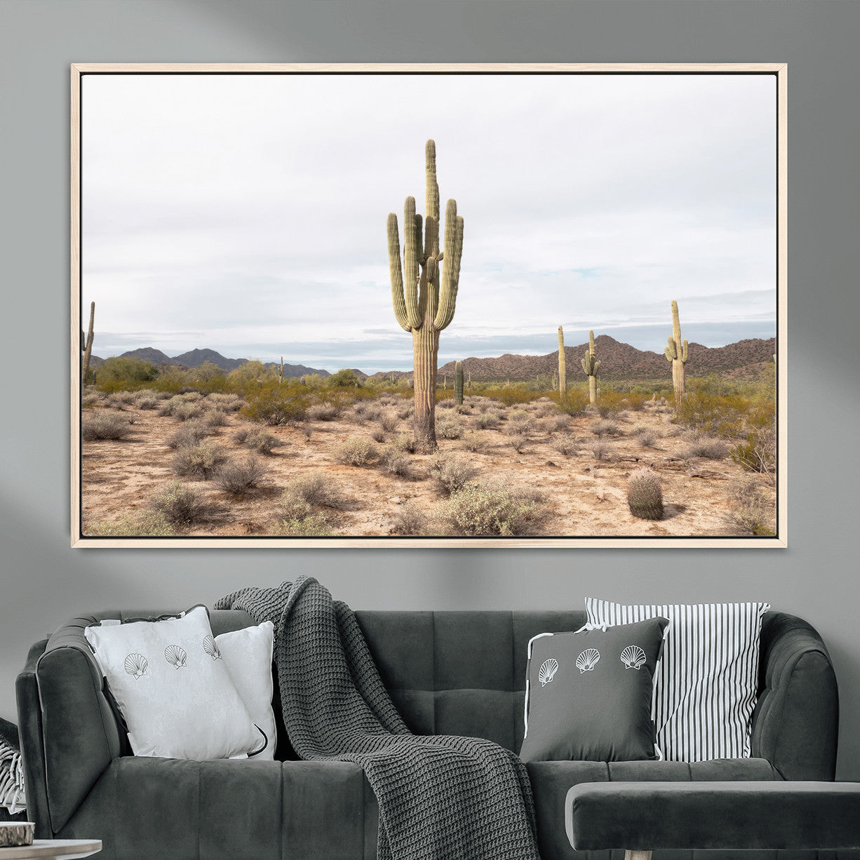 MGV-FC-36X24 - Saguaro Cactus Wall Art Canvas Print, Framed Desert Cactus Art Picture Print, Earthy Desert Perfect Southwestern Boho Decor Artwork