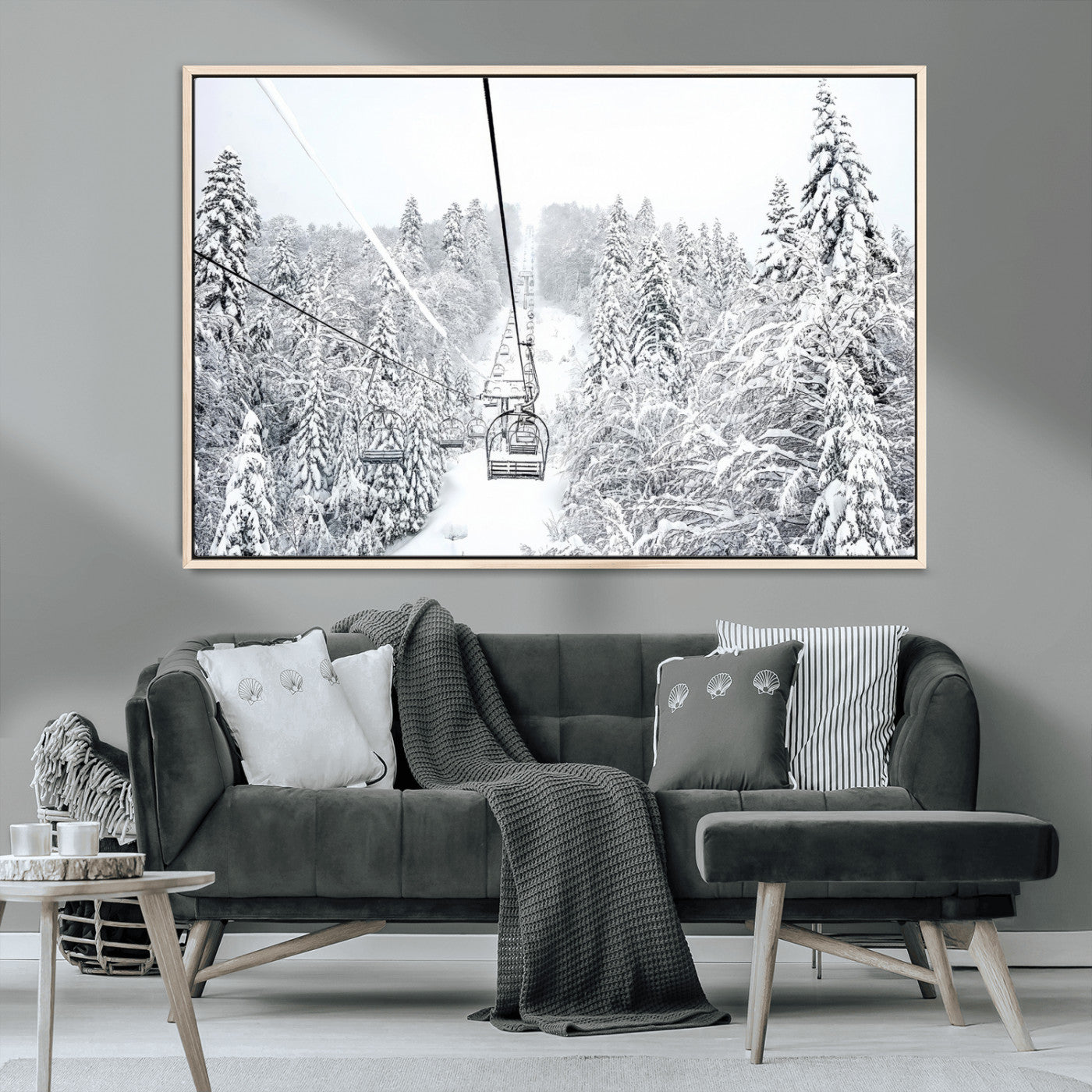 MGV-FC-36X24 - Winter Snow Ski Lift Wall Art Canvas Print Winter Trees Print