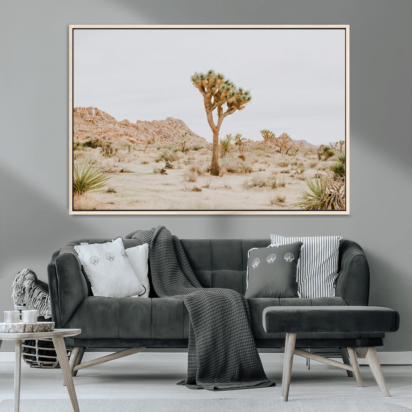 MGV-FC-36X24 - Joshua Tree Wall Art Canvas Print, Framed Neutral Desert Art Picture Print, Earthy Landscape Perfect Neutral Boho Decor Artwork