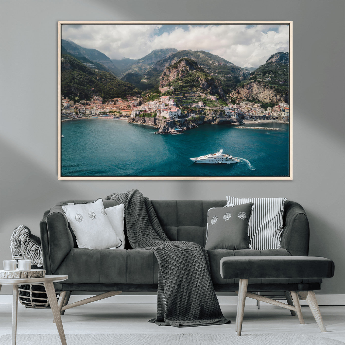 MGV-FC-36X24 - Amalfi Coast Wall Art Canvas Print, Framed Italy Travel Art Picture Print, Mediterranean Landscape Perfect Mediterranean Coastal Decor Artwork