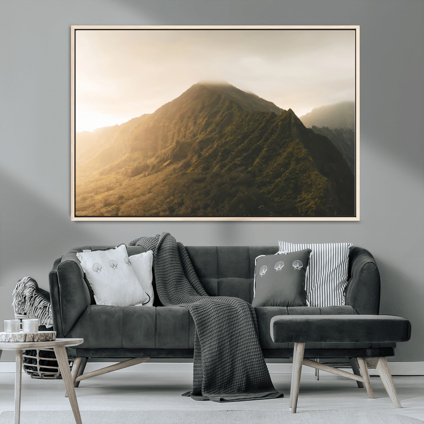 MGV-FC-36X24 - Golden Mountain Wall Art Canvas Print, Framed Misty Summit Art Picture Print, Rugged Landscape Perfect Moody Wilderness Decor Artwork