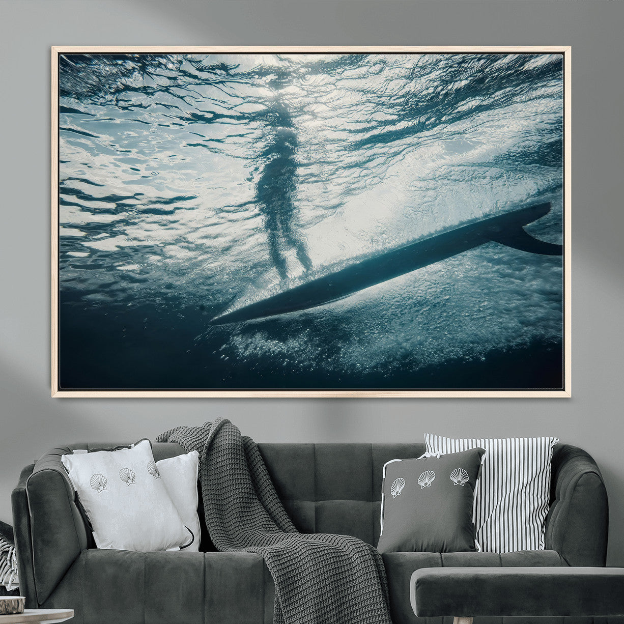 MGV-FC-36X24 - Submerged Surf Wall Art Canvas Print, Framed Underwater Perspective Art Picture Print, Ocean Surf Perfect Coastal Adventure Decor Artwork