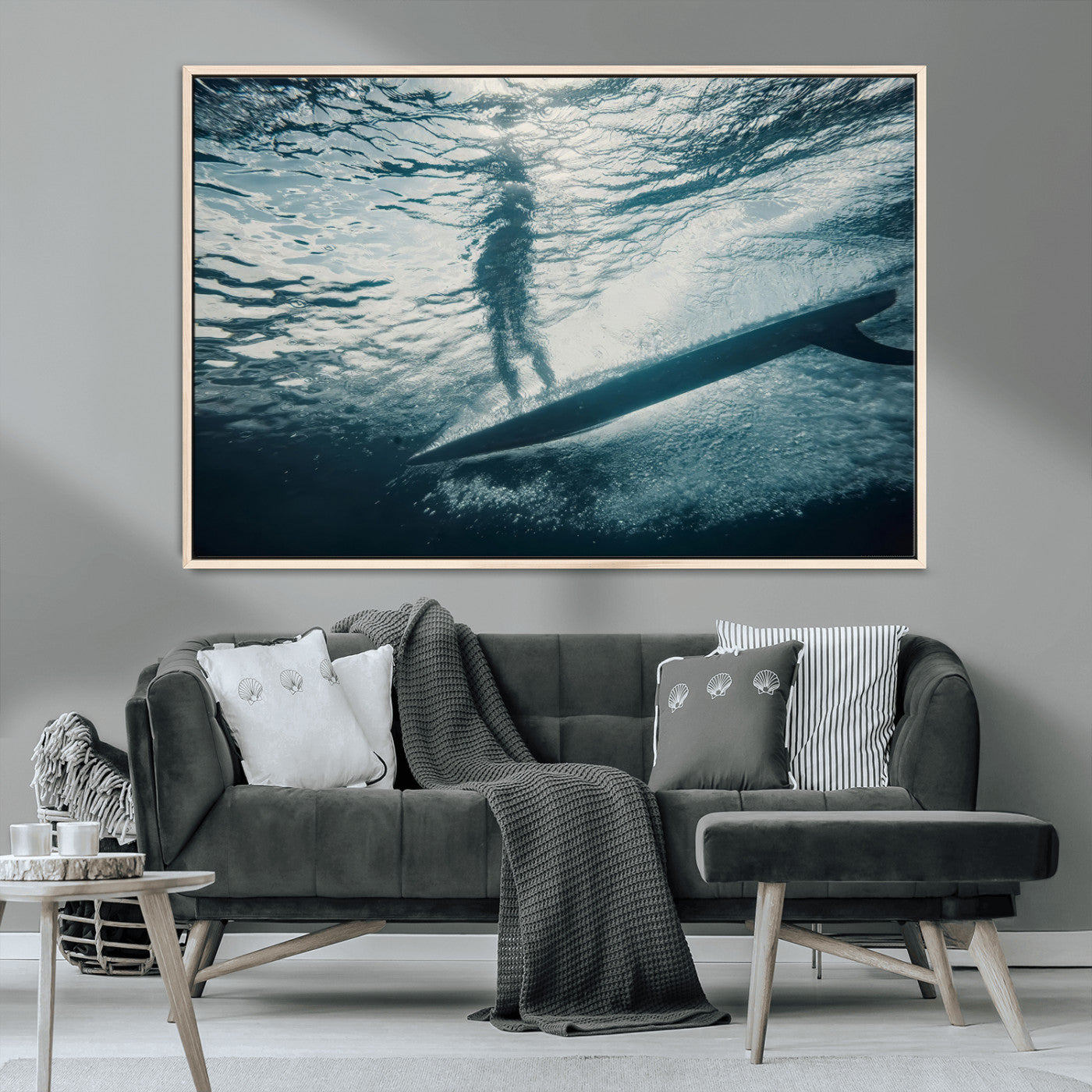 MGV-FC-36X24 - Submerged Surf Wall Art Canvas Print, Framed Underwater Perspective Art Picture Print, Ocean Surf Perfect Coastal Adventure Decor Artwork