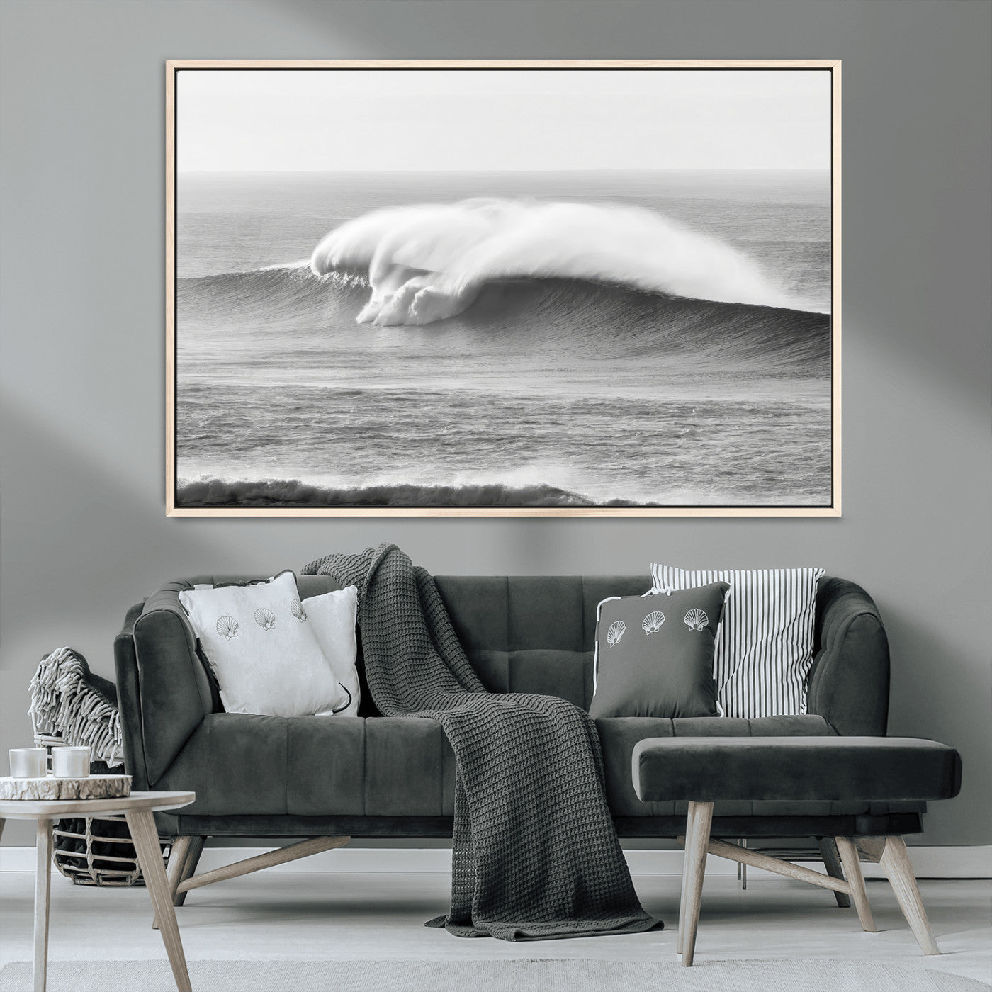 MGV-FC-36X24 - Monochrome Seascape Wall Art Canvas Print, Framed Surf Wave Art Picture Print, Minimalist Ocean Perfect Moody Coastal Decor Artwork