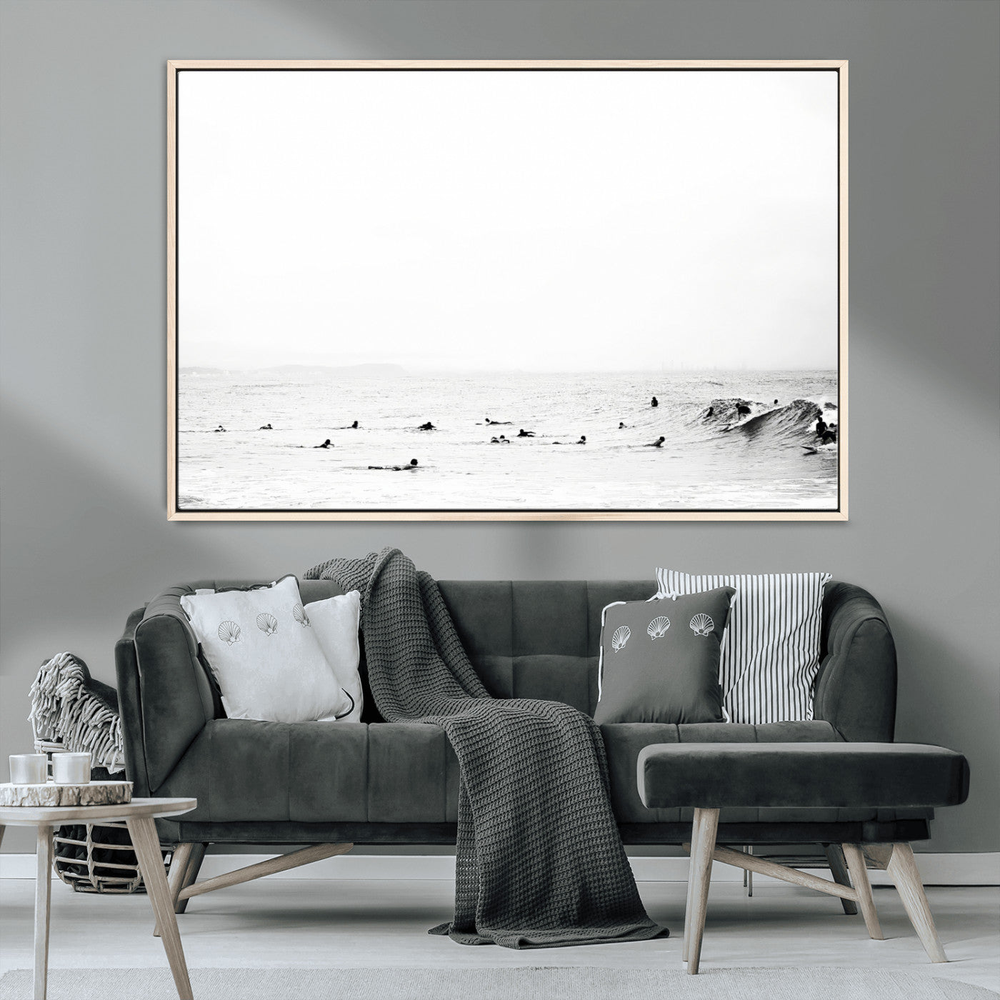 MGV-FC-36X24 - Monochrome Swimming Wall Art Canvas Print, Framed Ocean Horizon Art Picture Print, Moody Coastal Perfect Minimalist Coastal Decor Artwork