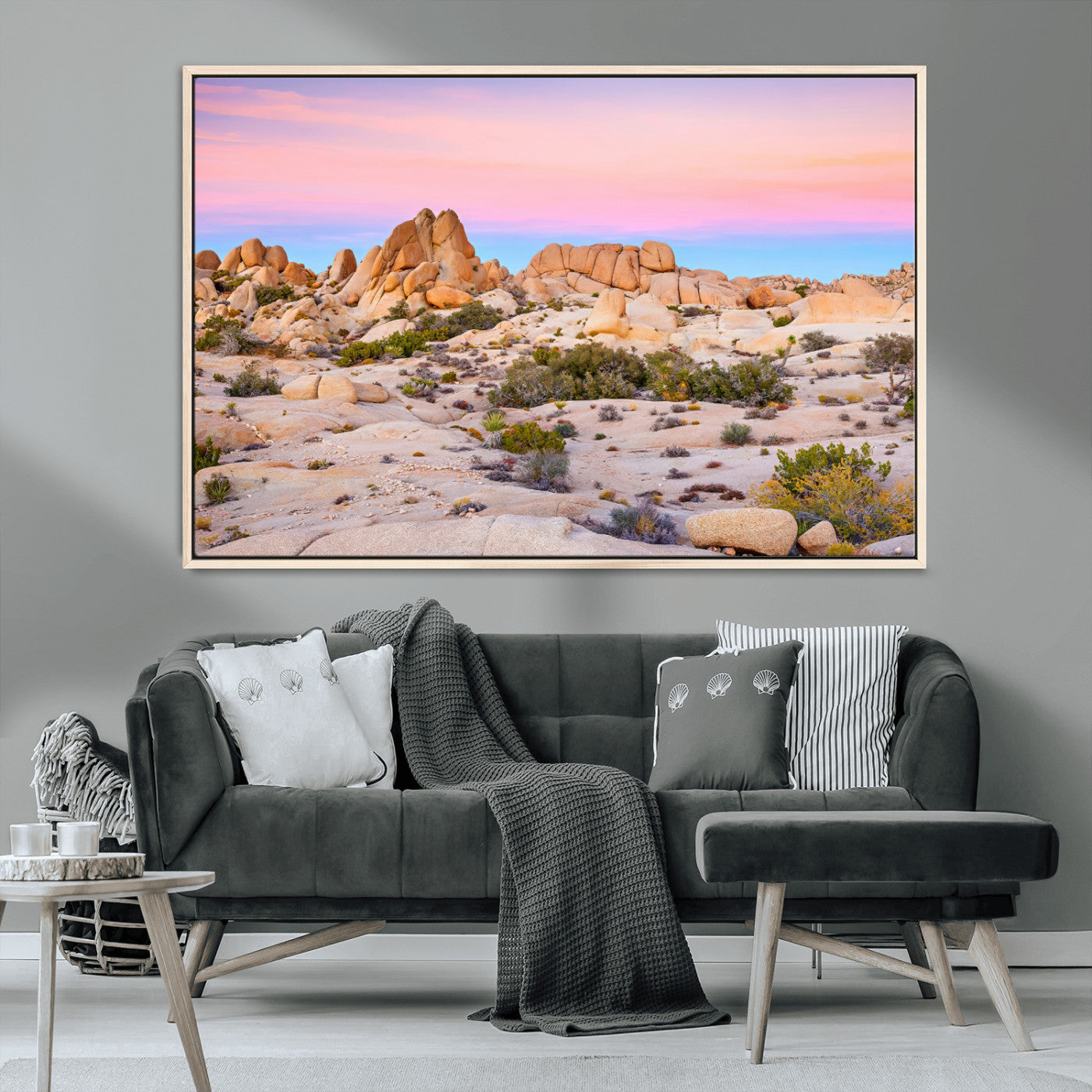 MGV-FC-36X24 - Vibrant Sunset Sky Wall Art Canvas Print, Framed Joshua Tree Art Picture Print, Rugged Terrain Perfect Southwestern Boho Decor Artwork