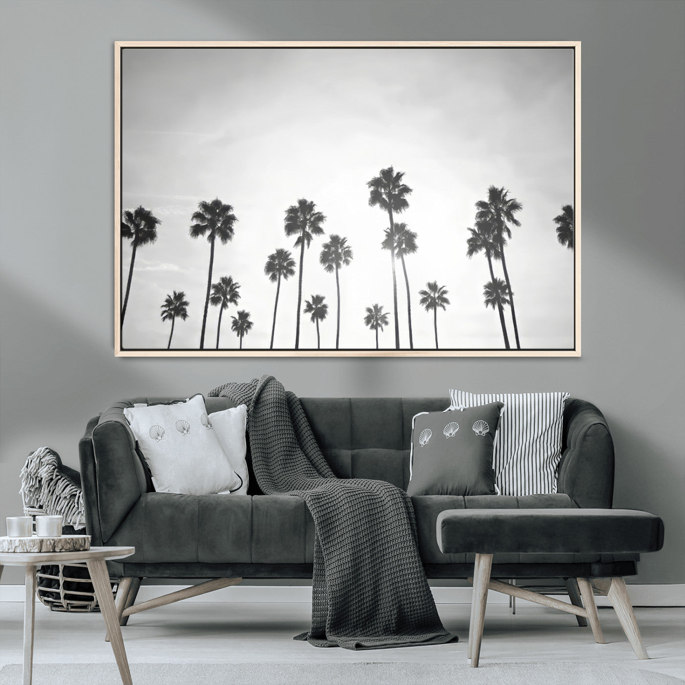 62298277-MGV-CV-36X24-Monochrome Palms Wall Art Canvas Print – Framed Minimalist Silhouetted Trees Artwork for Home, Office, Living Room