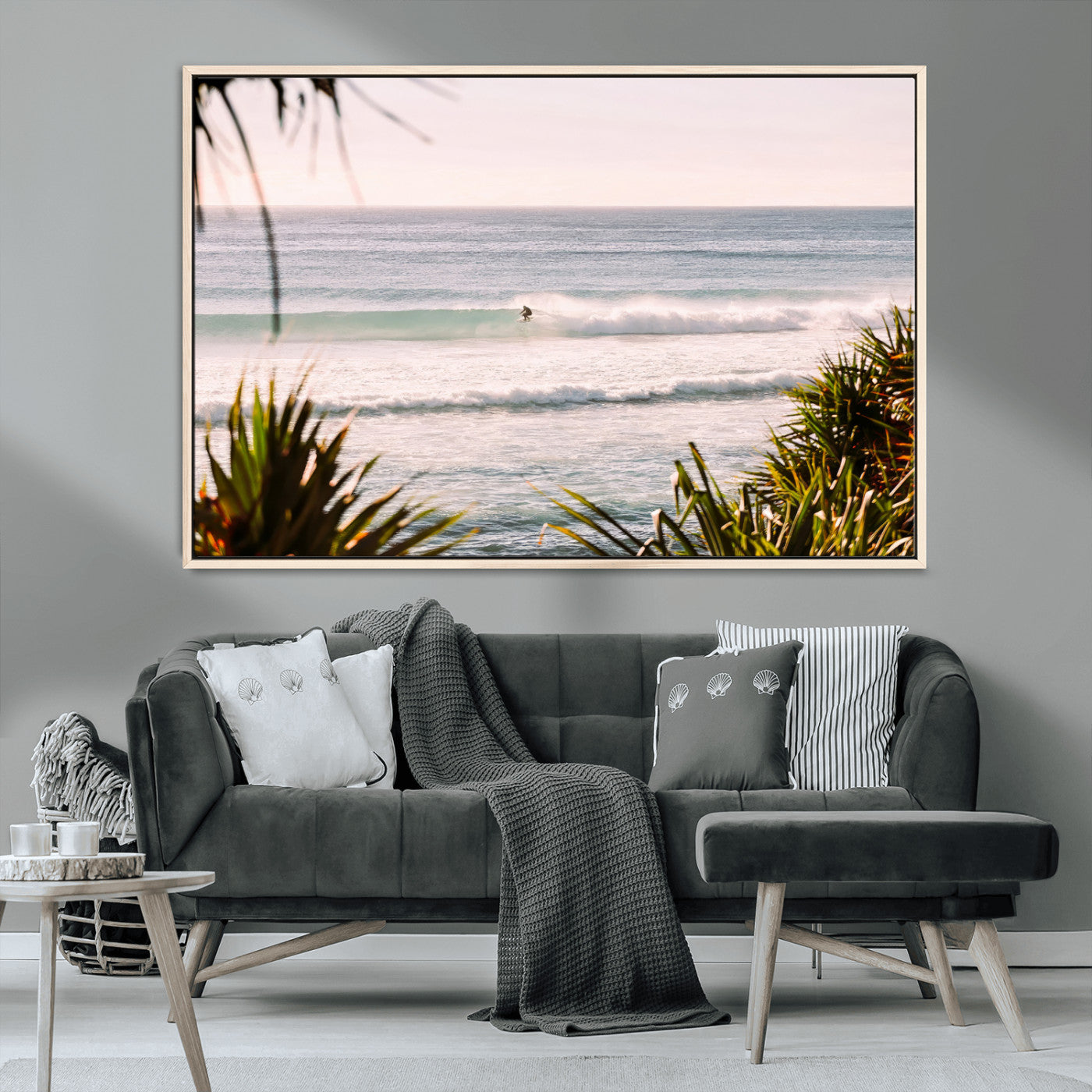 MGV-FC-36X24 - Ocean Surfer Wall Art Canvas Print, Framed Coastal Surf Art Picture Print, Tropical Beach Perfect Tropical Coastal Decor Artwork