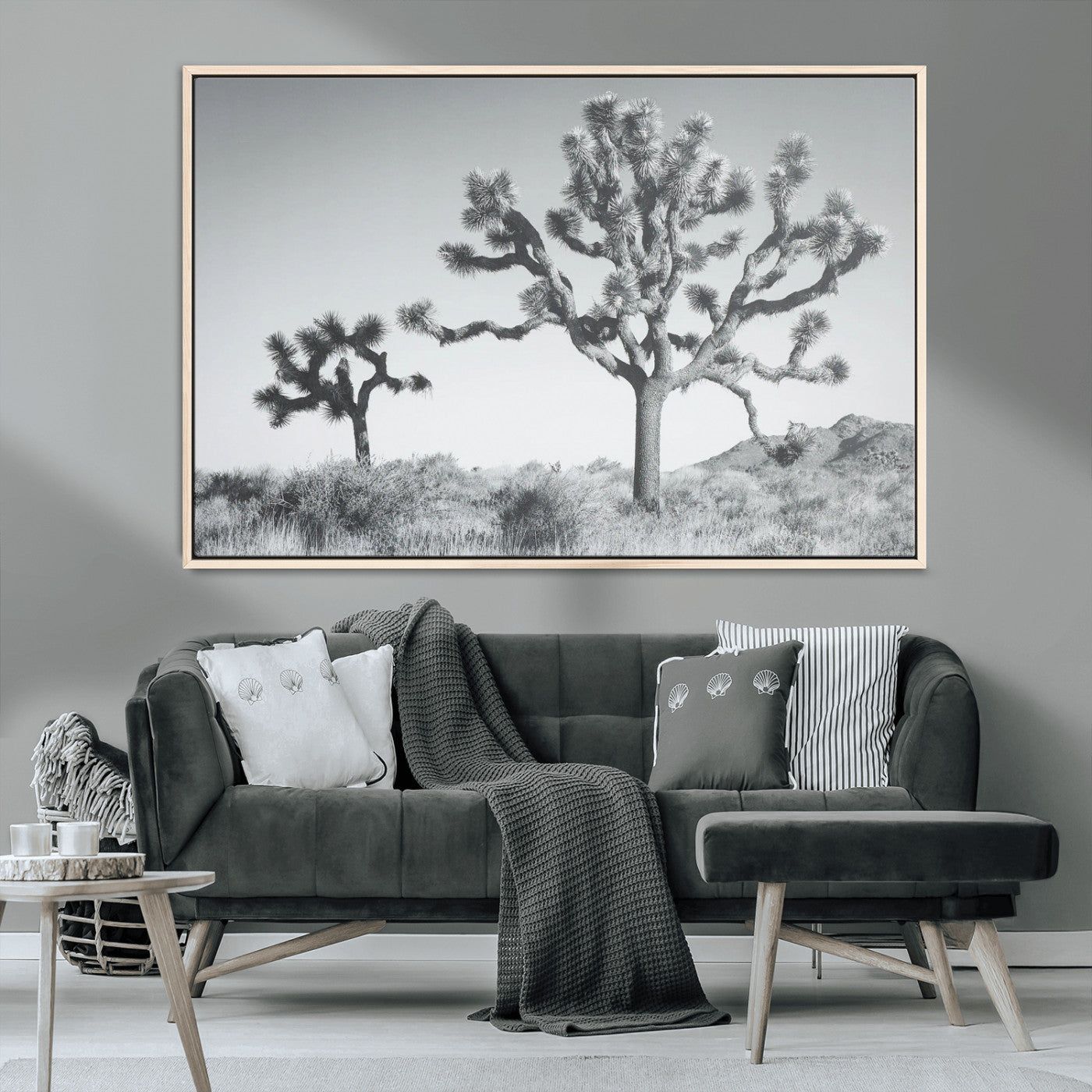 MGV-FC-36X24 - Joshua Tree Wall Art Canvas Print, Framed Black White Landscape Art Picture Print, Desert Tree Decor Perfect Southwestern Decor Artwork