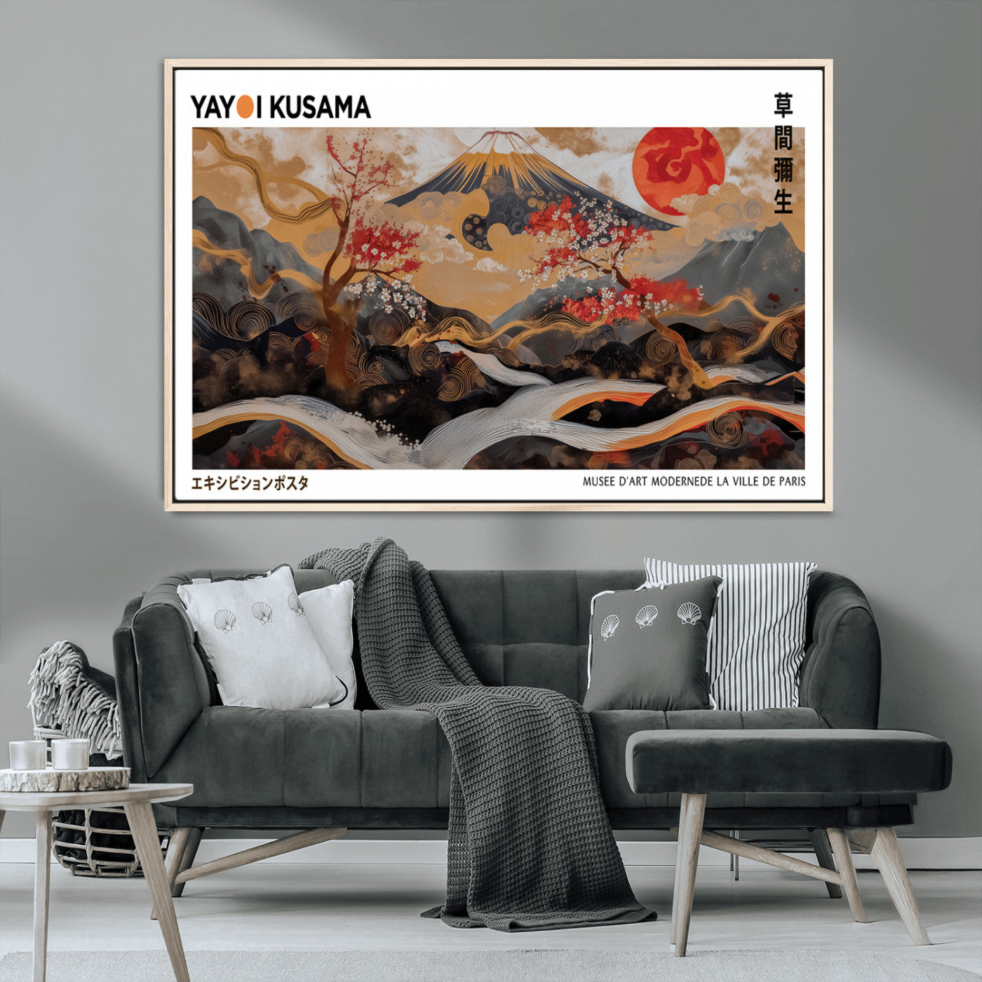 MGV-FC-36X24 - Modern Japanese Wall Art Print Yayoi Kusama Canvas Wall Art Abstract Mount Fuji Canvas Print