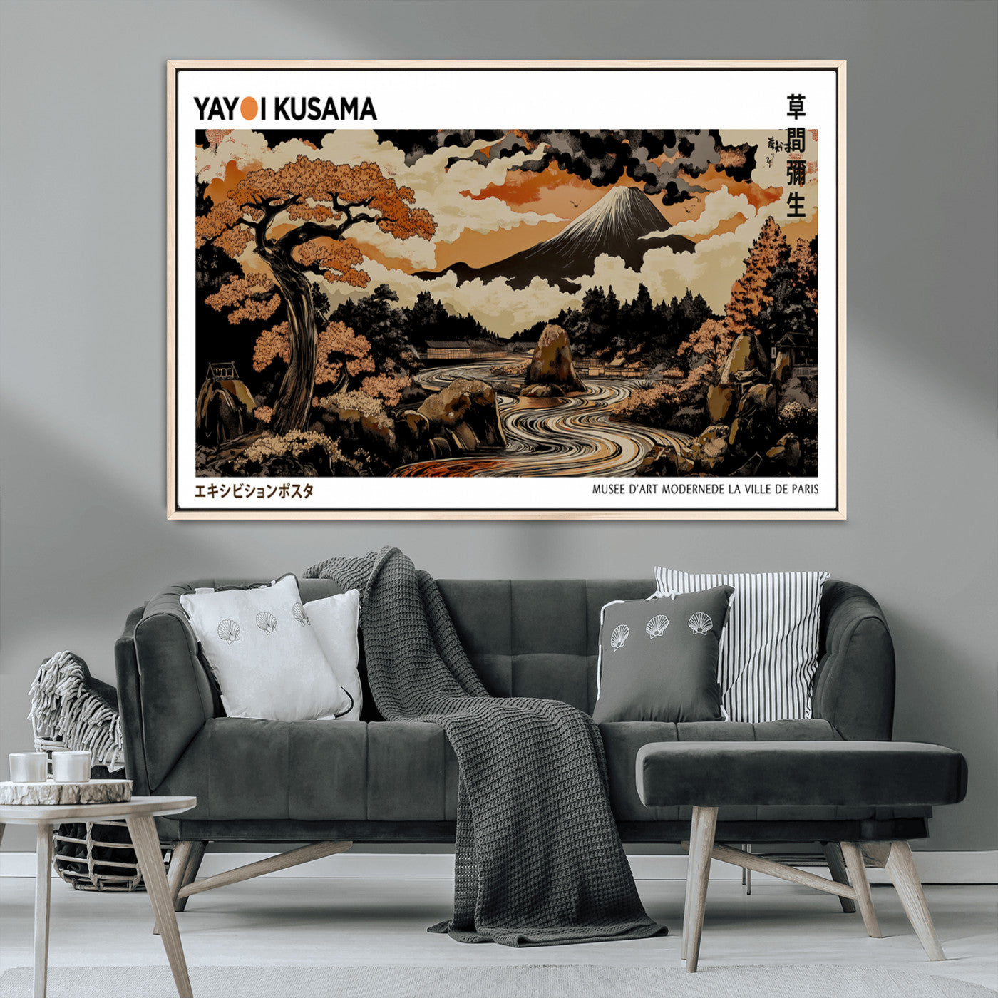 MGV-FC-36X24 - Modern Japanese Wall Art Print Yayoi Kusama Canvas Wall Art Abstract Mount Fuji Canvas Print