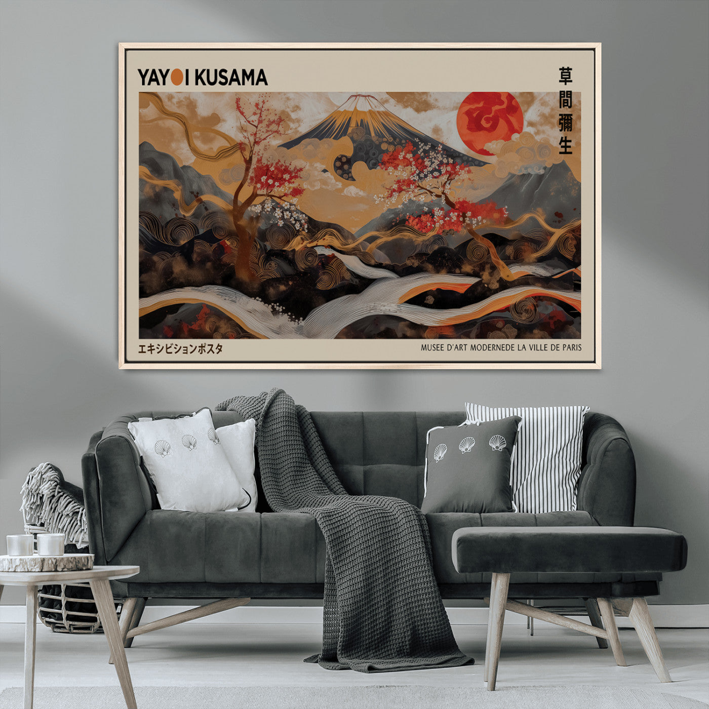 MGV-FC-36X24 - Modern Japanese Wall Art Print Yayoi Kusama Canvas Wall Art Abstract Mount Fuji Canvas Print