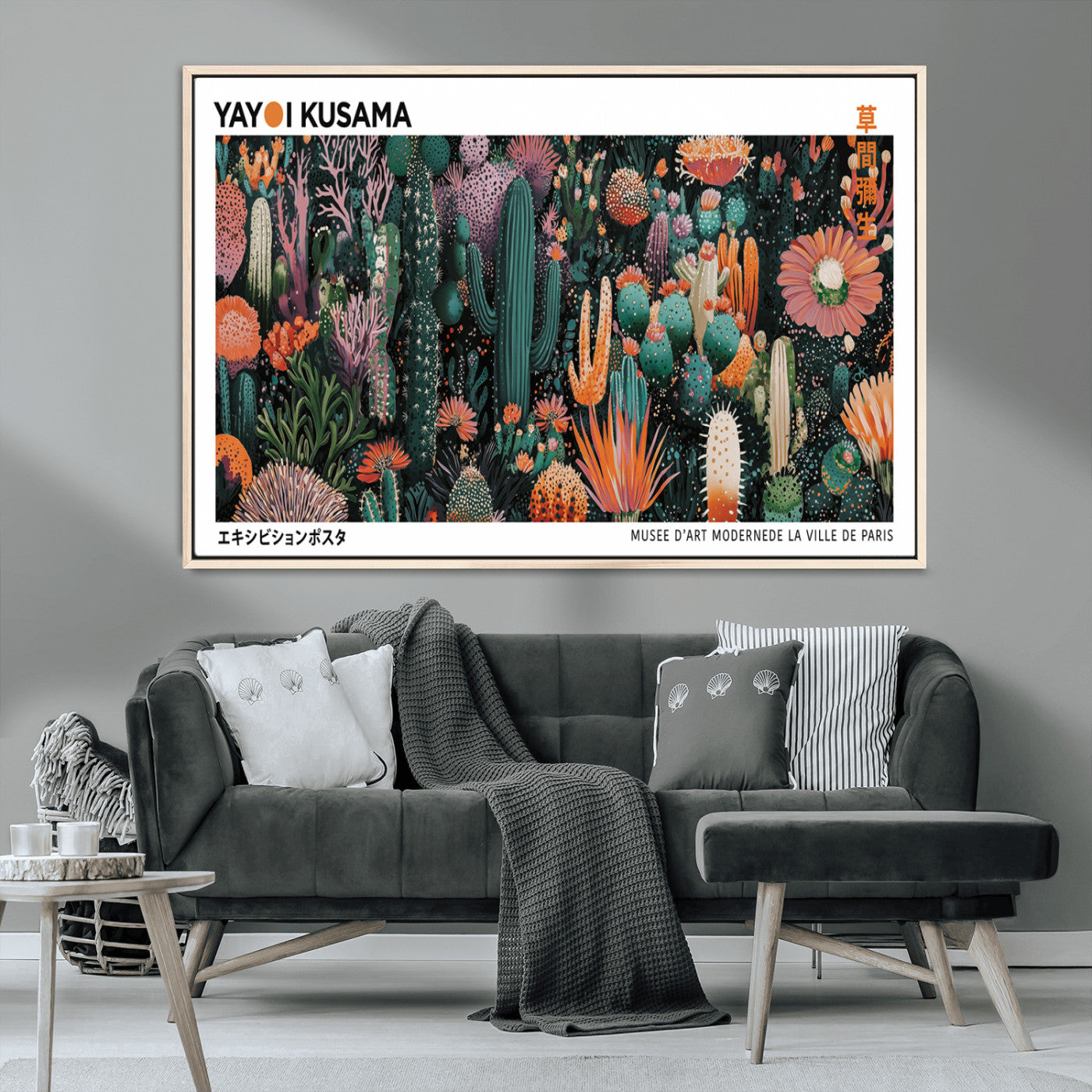 MGV-FC-36X24 - Modern Japanese Wall Art Print, Yayoi Kusama Print Wall Decor, Abstract Mount Fuji Canvas Print,