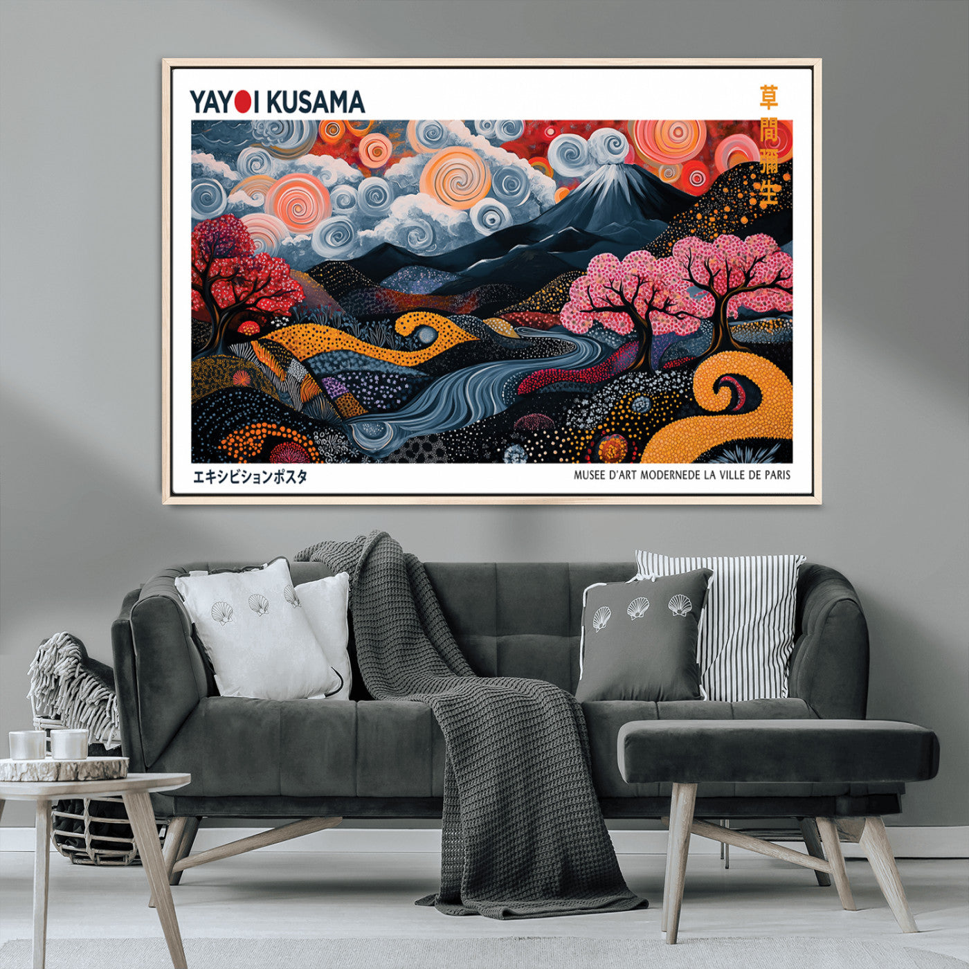 MGV-FC-36X24 - Modern Japanese Wall Art Print Yayoi Kusama Canvas Wall Art Abstract Mount Fuji Canvas Print