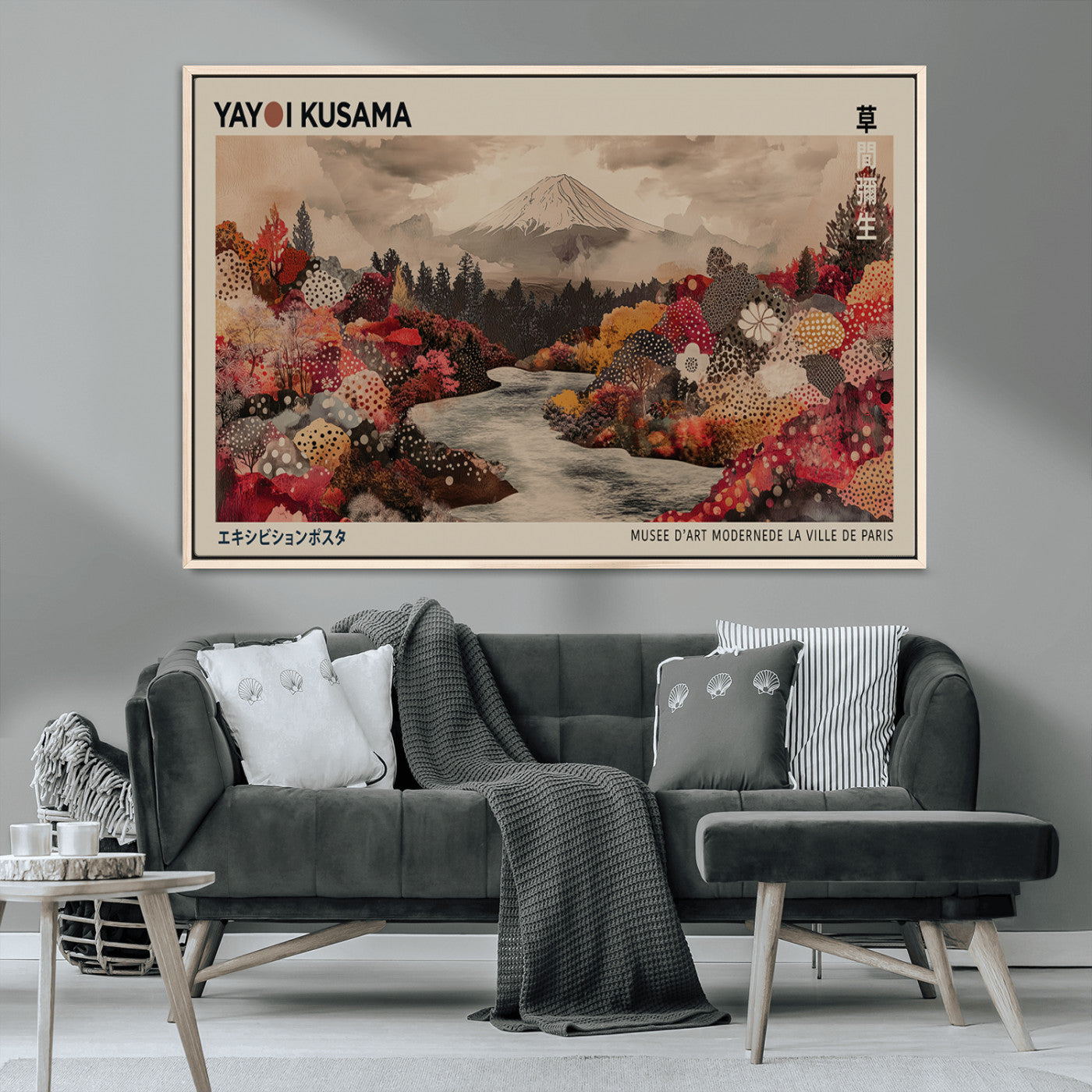 MGV-FC-36X24 - Modern Japanese Wall Art Print Yayoi Kusama Canvas Wall Art Abstract Mount Fuji Canvas Print
