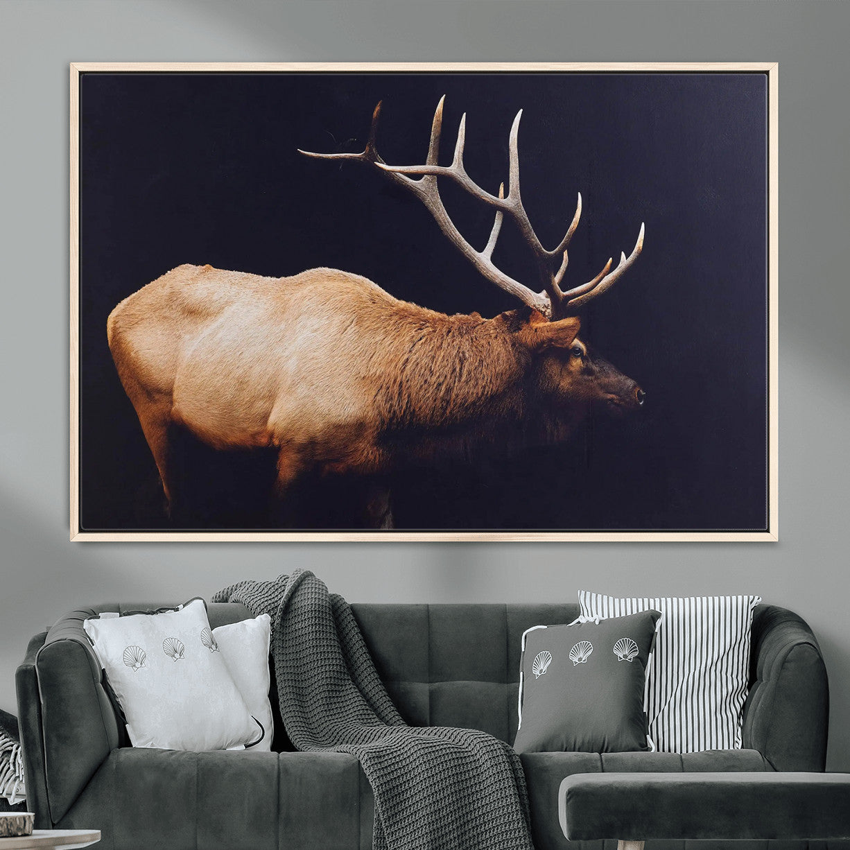 89239257-MGV-FC-36X24 - Rustic Elk Wall Art Canvas Print – Framed Moody Wildlife Art Picture Western Animal Artwork for Home, Office