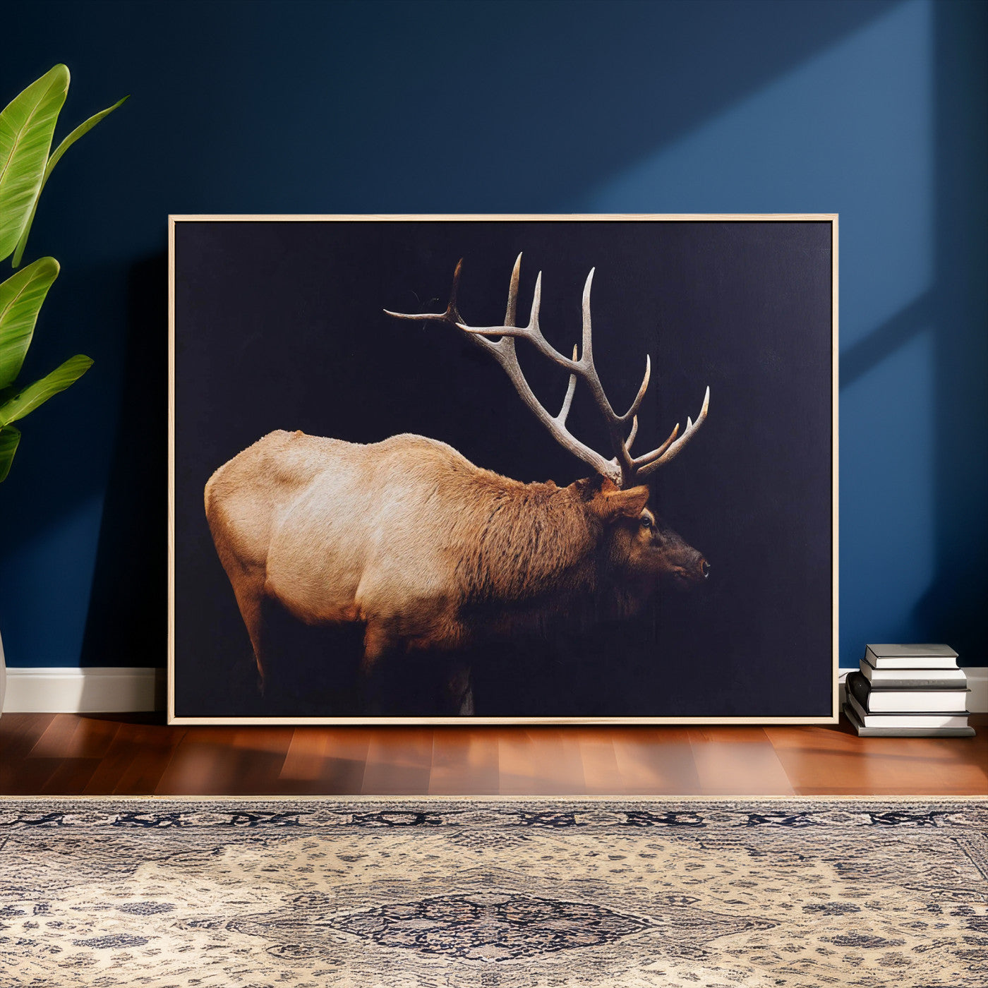 89239257-MGV-CV-36X24 - Rustic Elk Wall Art Canvas Print – Framed Moody Wildlife Art Picture Western Animal Artwork for Home, Office Decor