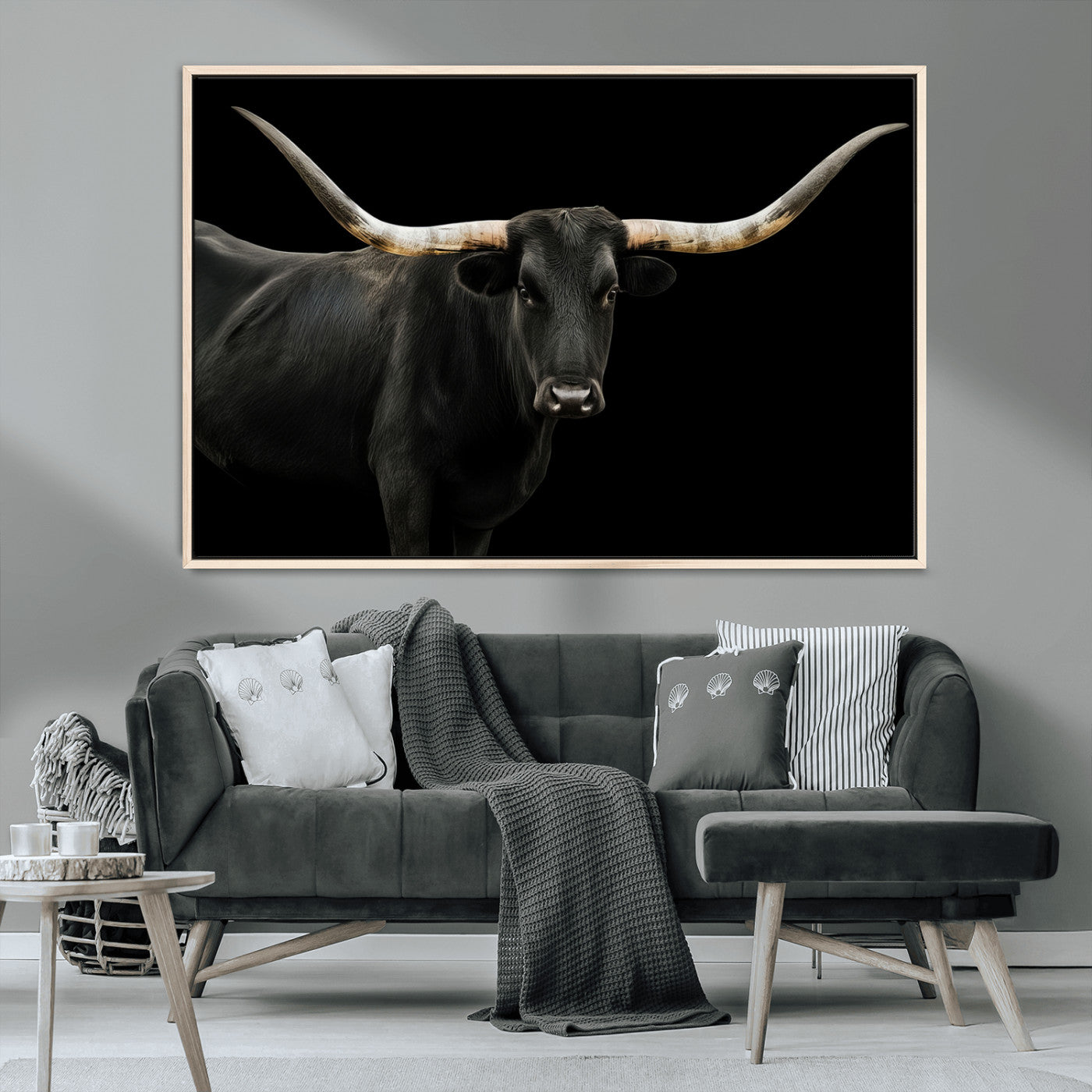 MGV-FC-36X24 - Texas Longhorn Wall Art Canvas Print, Framed Rustic Western Art Picture Print, Farmhouse Animal Perfect Modern Western Minimalist Decor Artwork
