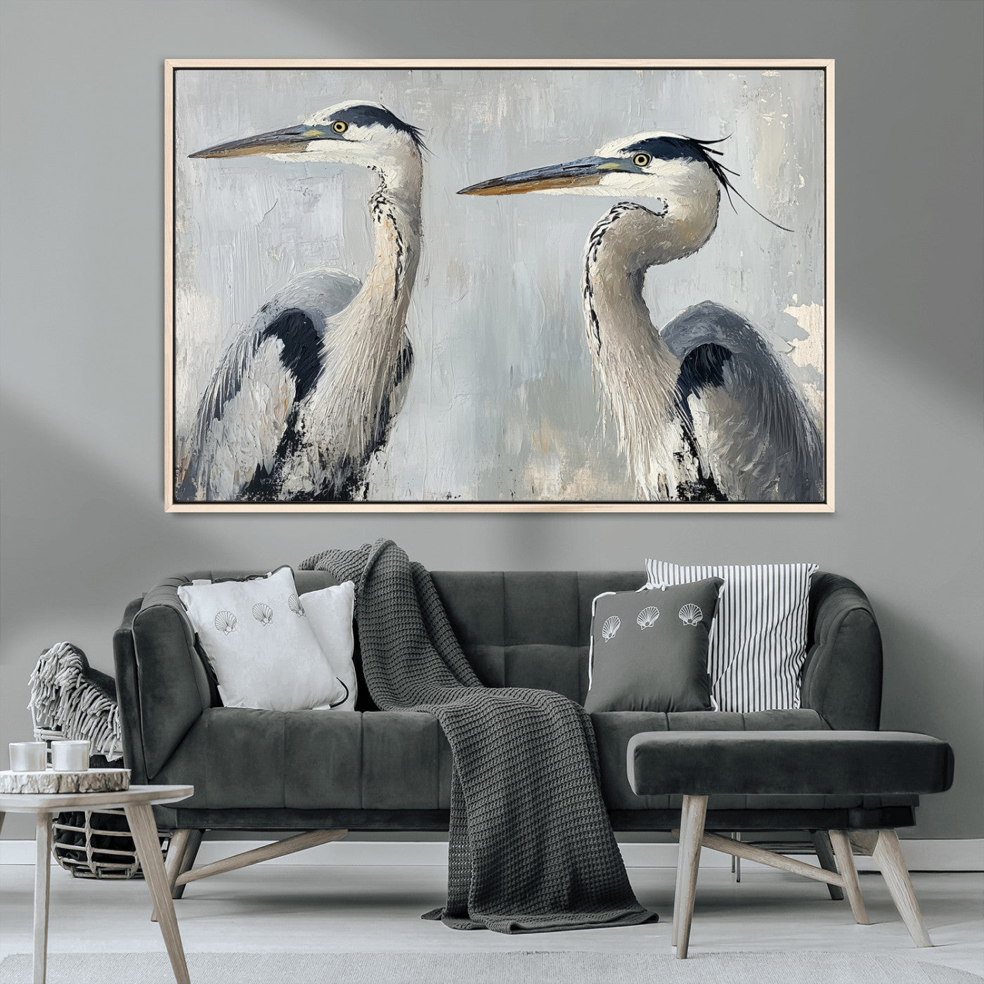 MGV-FC-36X24 - Bird Canvas Decor Wall Art Canvas Print, Framed Coastal Bird Pair Art Picture Print, Minimalist Wildlife Wall Perfect Coastal Minimalist Decor Artwork