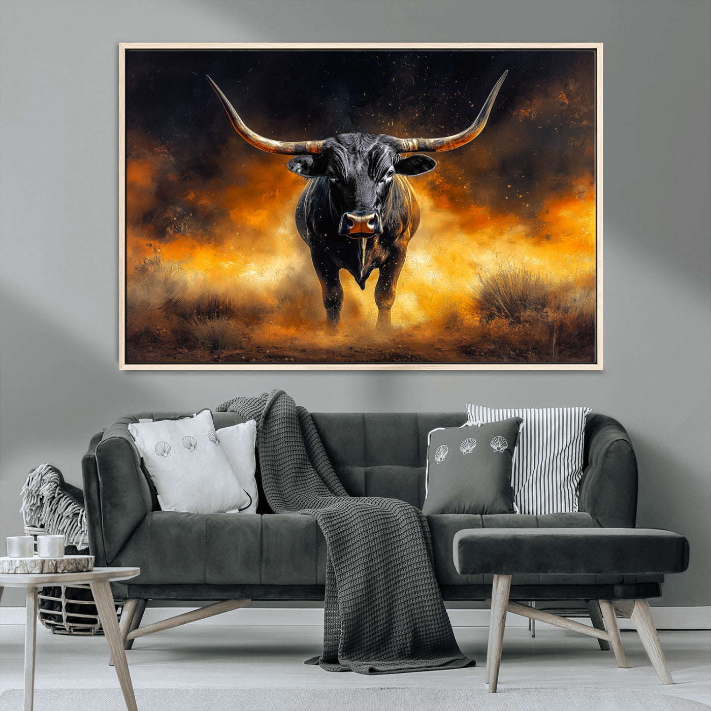 MGV-FC-36X24 - Longhorn Canvas Wall Art Canvas Print, Framed Bold Bull Wall Art Art Picture Print, Western Animal Decor Perfect Western Dramatic Decor Artwork
