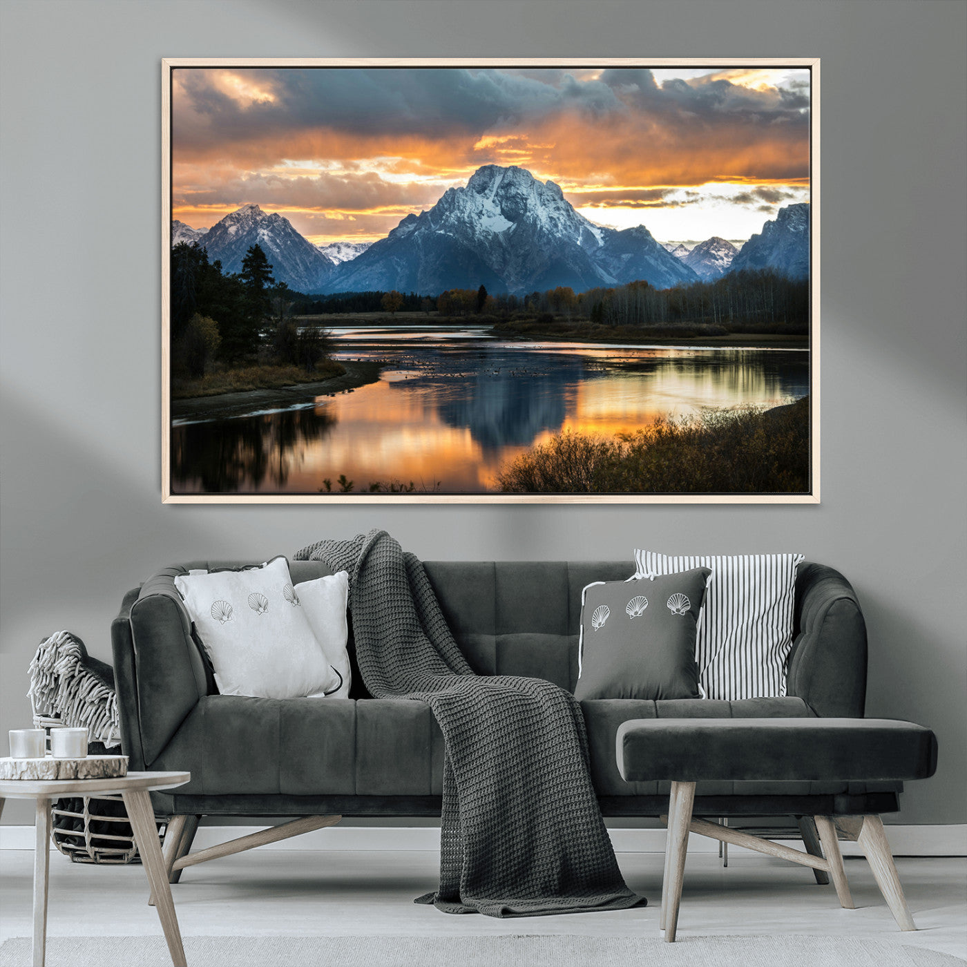 MGV-FC-36X24 - Mountain Sunset Wall Art Canvas Print, Framed Alpine Wilderness Art Picture Print, Golden Hour Perfect Wilderness Decor Artwork