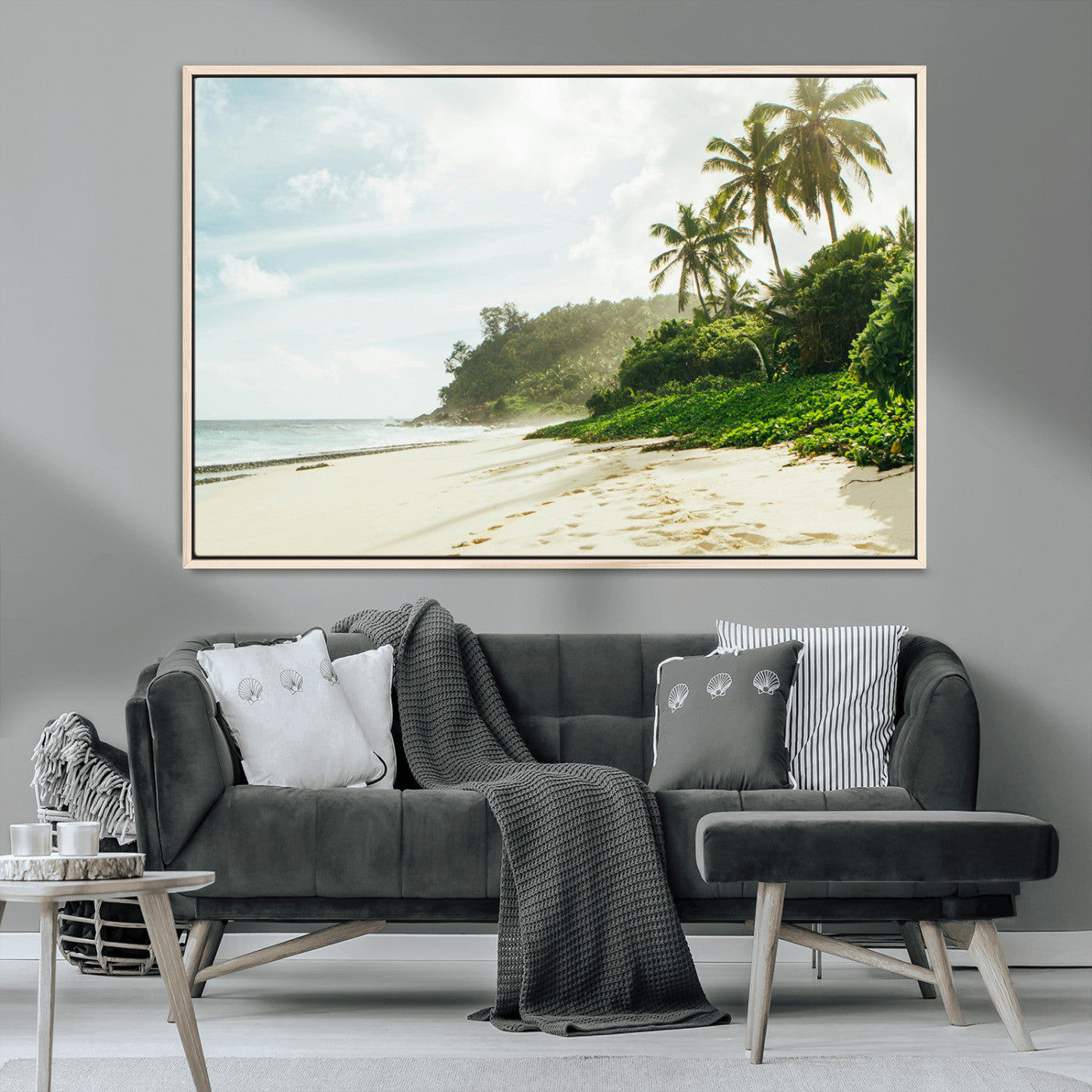 MGV-FC-36X24 - Relaxing Beach Wall Art Canvas Print, Framed Ocean View Art Picture Print, Coastal Serenity Perfect Tropical Coastal Decor Artwork