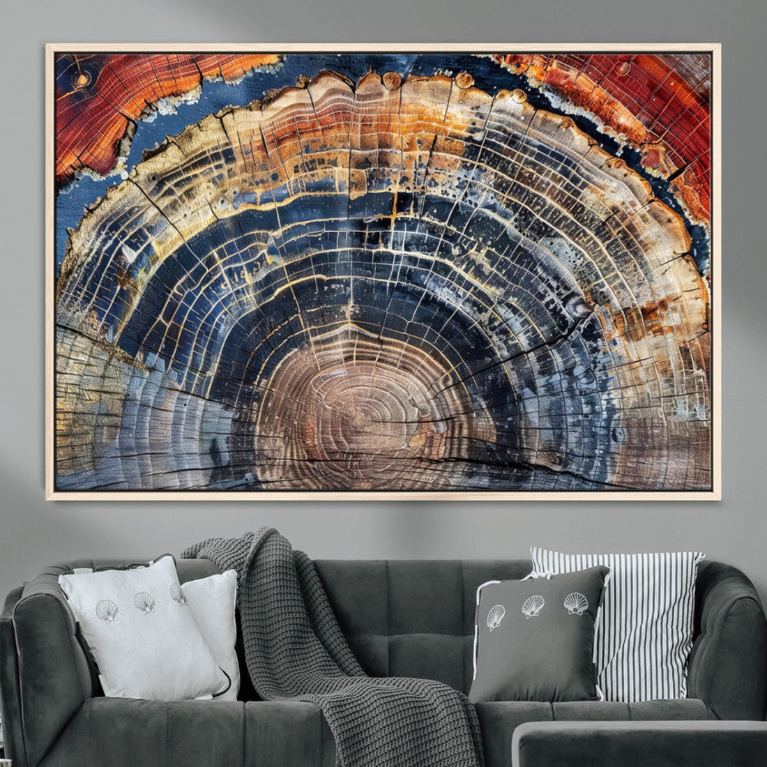Tree Rings Wall Art Canvas Print, Framed Petrified Wood Modern Rustic