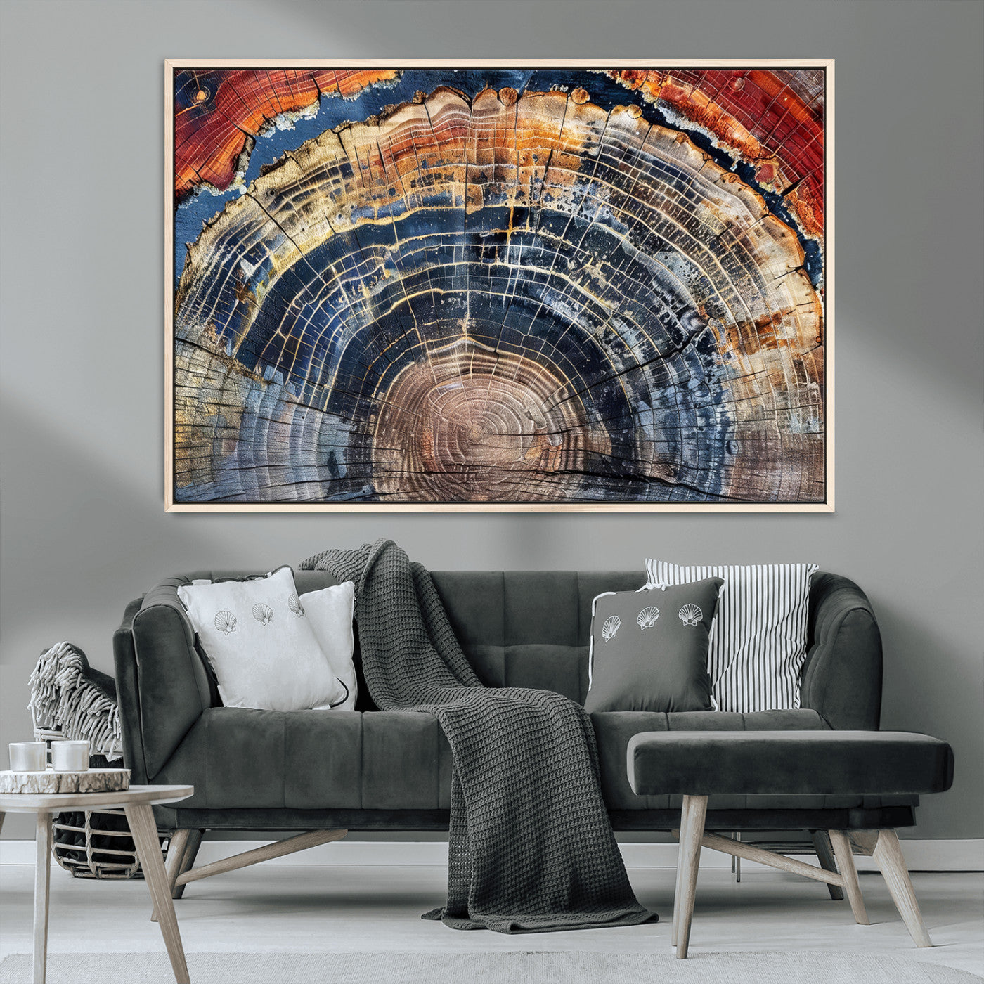 MGV-FC-36X24 - Tree Rings Wall Art Canvas Print, Framed Wood Texture Art Picture Print, Petrified Wood Perfect Modern Rustic Decor Artwork