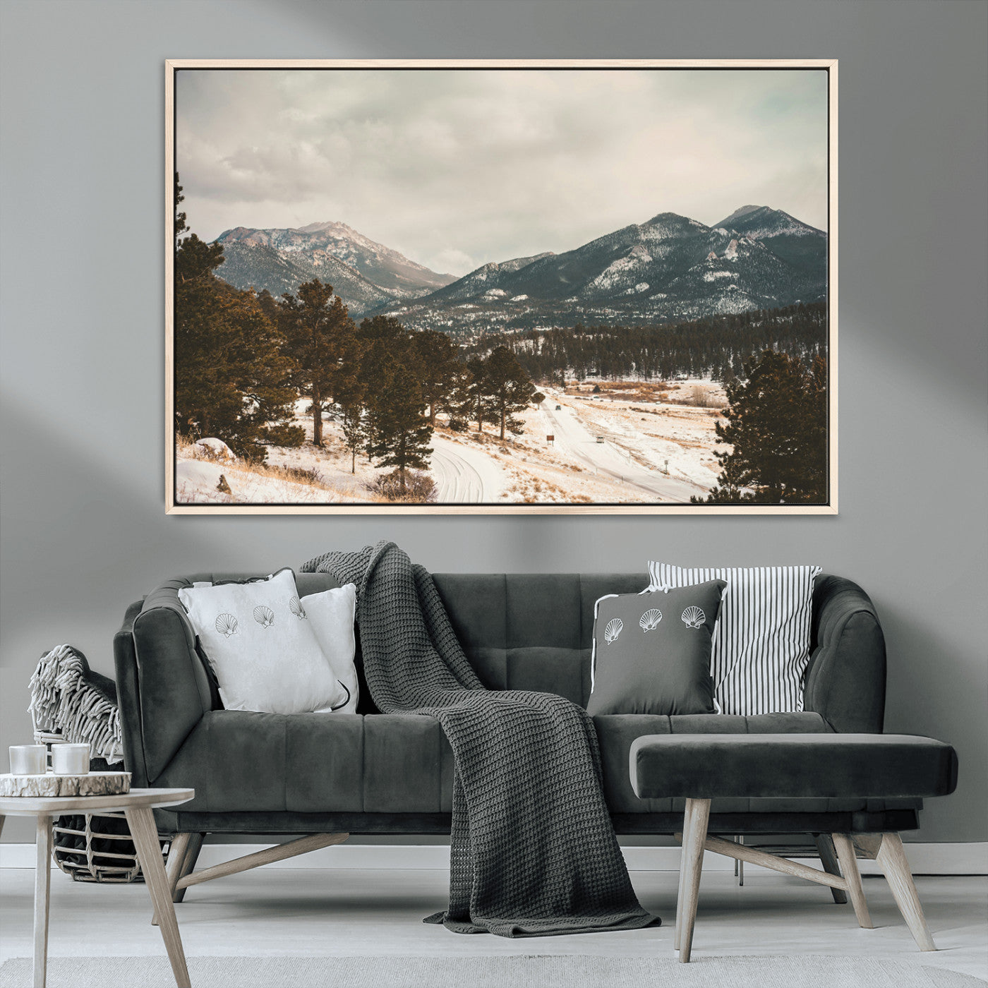 MGV-FC-36X24 - Mountain Landscape Wall Art Canvas Print, Framed Snowy Peaks Art Picture Print, Alpine Aesthetic Perfect Rustic Winter Decor Artwork