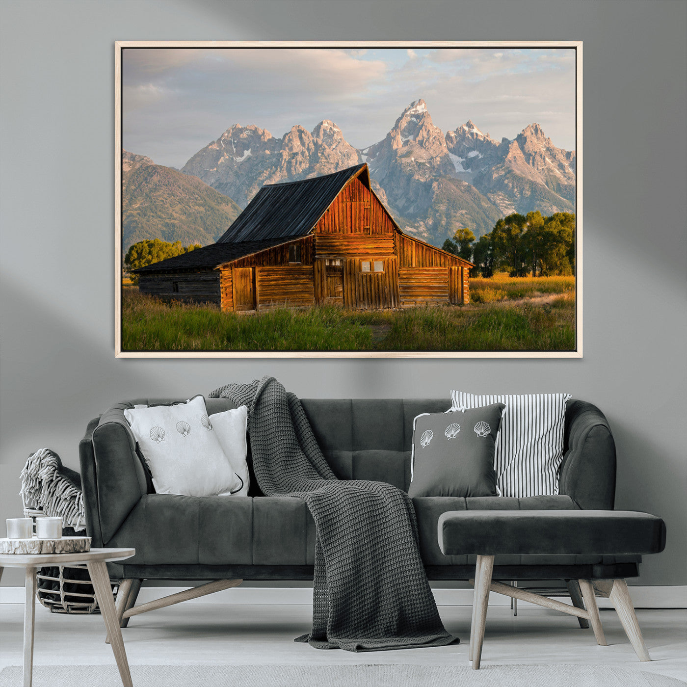 MGV-FC-36X24 - Rustic Barn Wall Art Canvas Print, Framed Western Landscape Art Picture Print, Farmhouse Style Perfect Rustic Farmhouse Decor Artwork