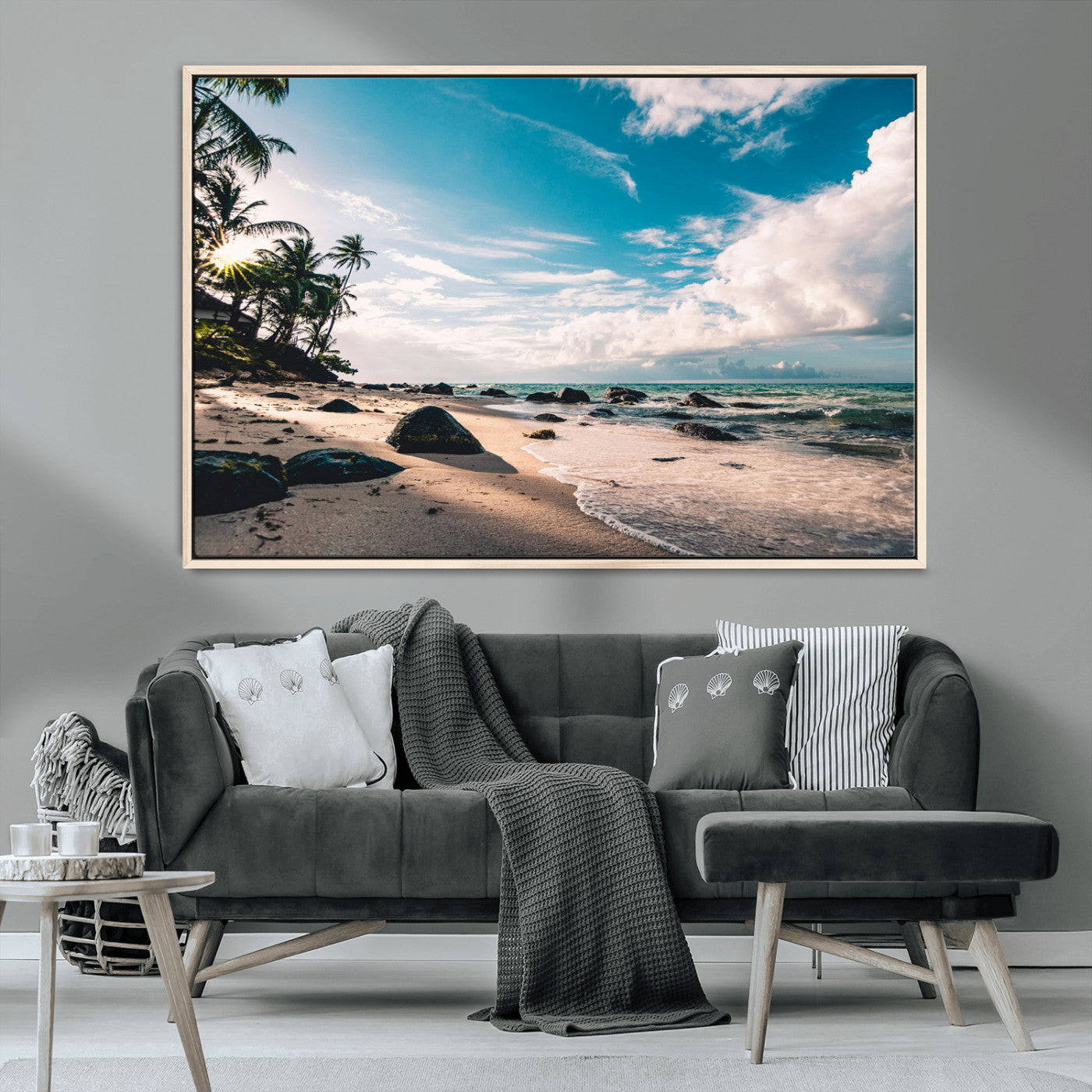 MGV-FC-36X24 - Tropical Beach Wall Art Canvas Print, Framed Ocean Waves Art Picture Print, Relazxing Seascape Perfect Tropical Coastal Decor Artwork