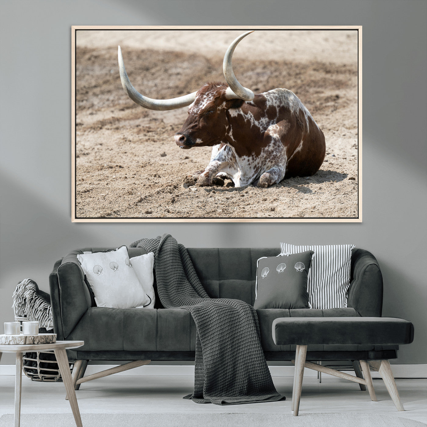 76549210-MGV-CV-36X24-Texas Longhorn Wall Art Canvas Print, Framed Country Living Art Picture Print, Farmhouse Perfect