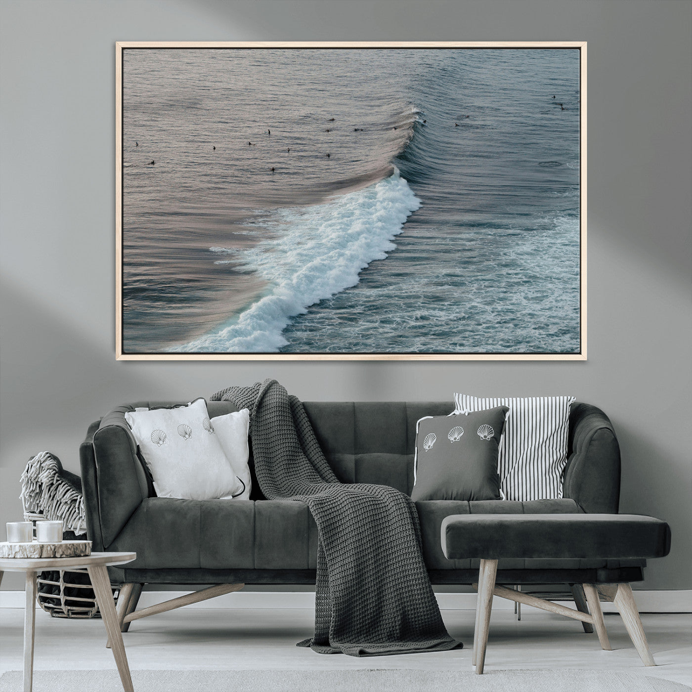 MGV-FC-36X24 - Ocean Waves Wall Art Canvas Print, Framed Coastal Serenity Art Picture Print, Surf Perfect Coastal Decor Artwork