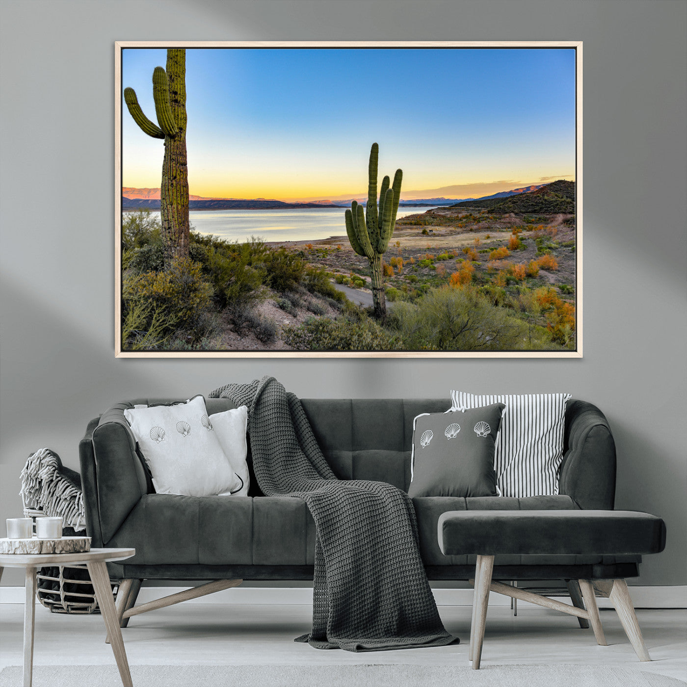 MGV-FC-36X24 - Saguaro Cactus Wall Art Canvas Print, Framed Desert Sunset Art Picture Print, Southwestern Perfect Southwestern Decor Artwork