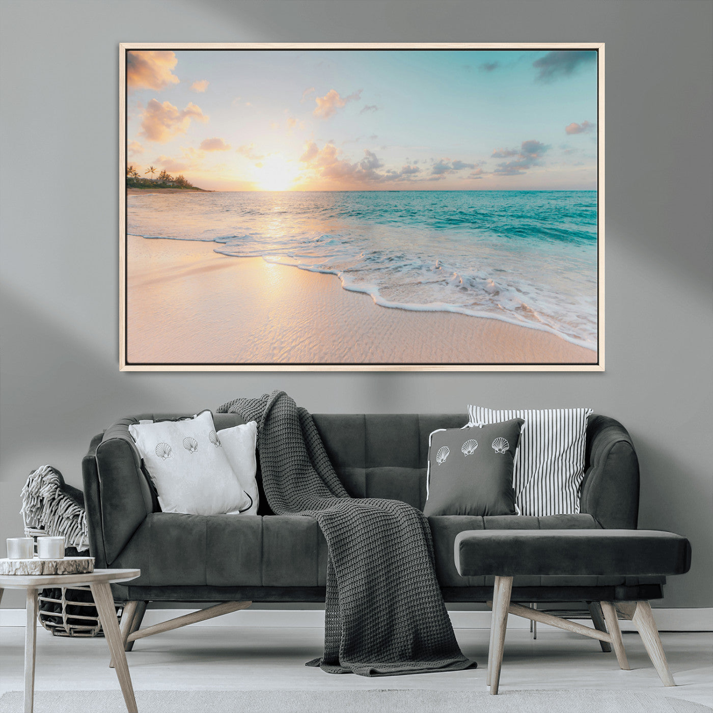 MGV-FC-36X24 - Beach Sunset Wall Art Canvas Print, Framed Ocean Waves Art Picture Print, Summer Escape Perfect Coastal Decor Artwork