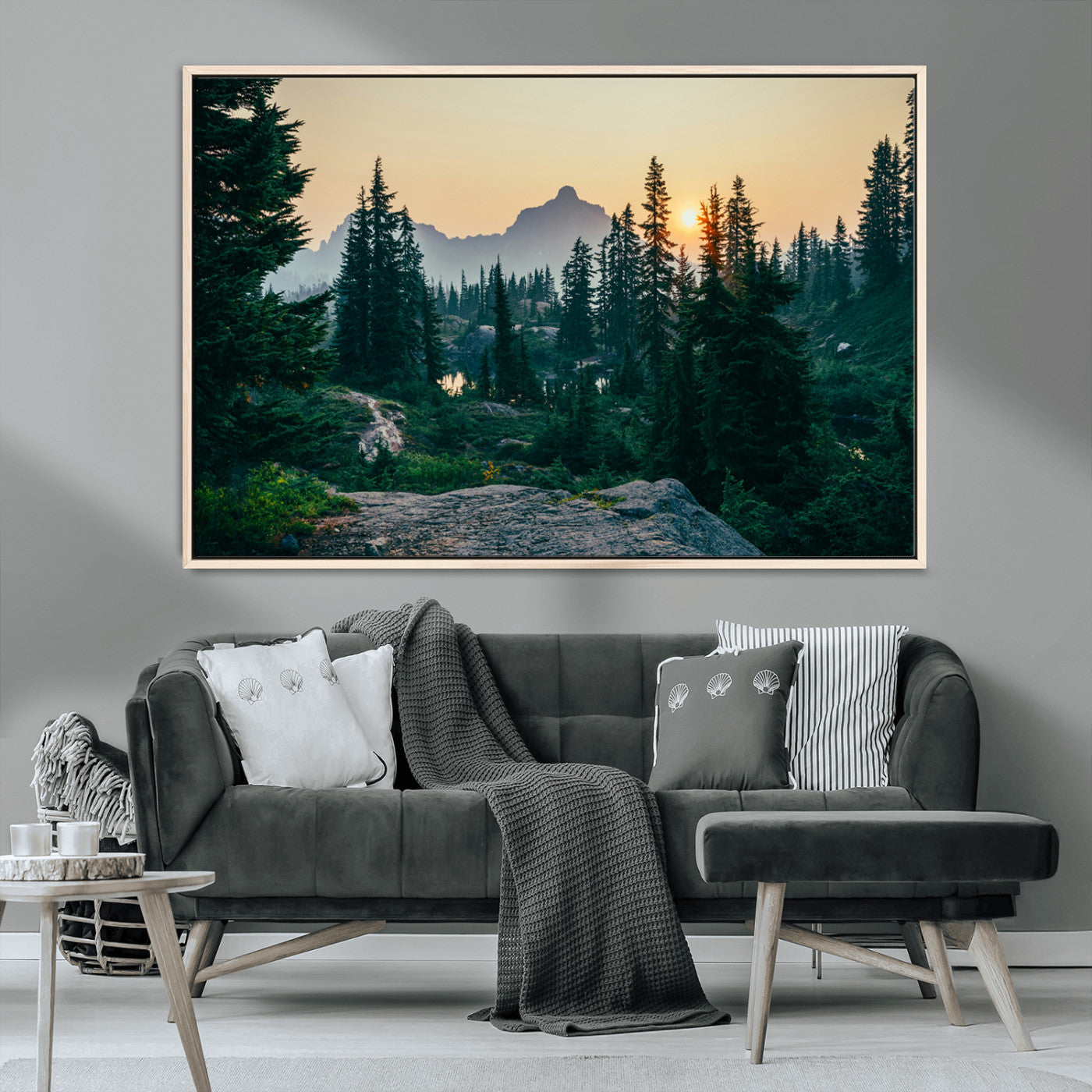 MGV-FC-36X24 - Mountain Wall Art Canvas Print, Framed Forest Serenity Art Picture Print, Mountain Perfect Rustic Decor Artwork