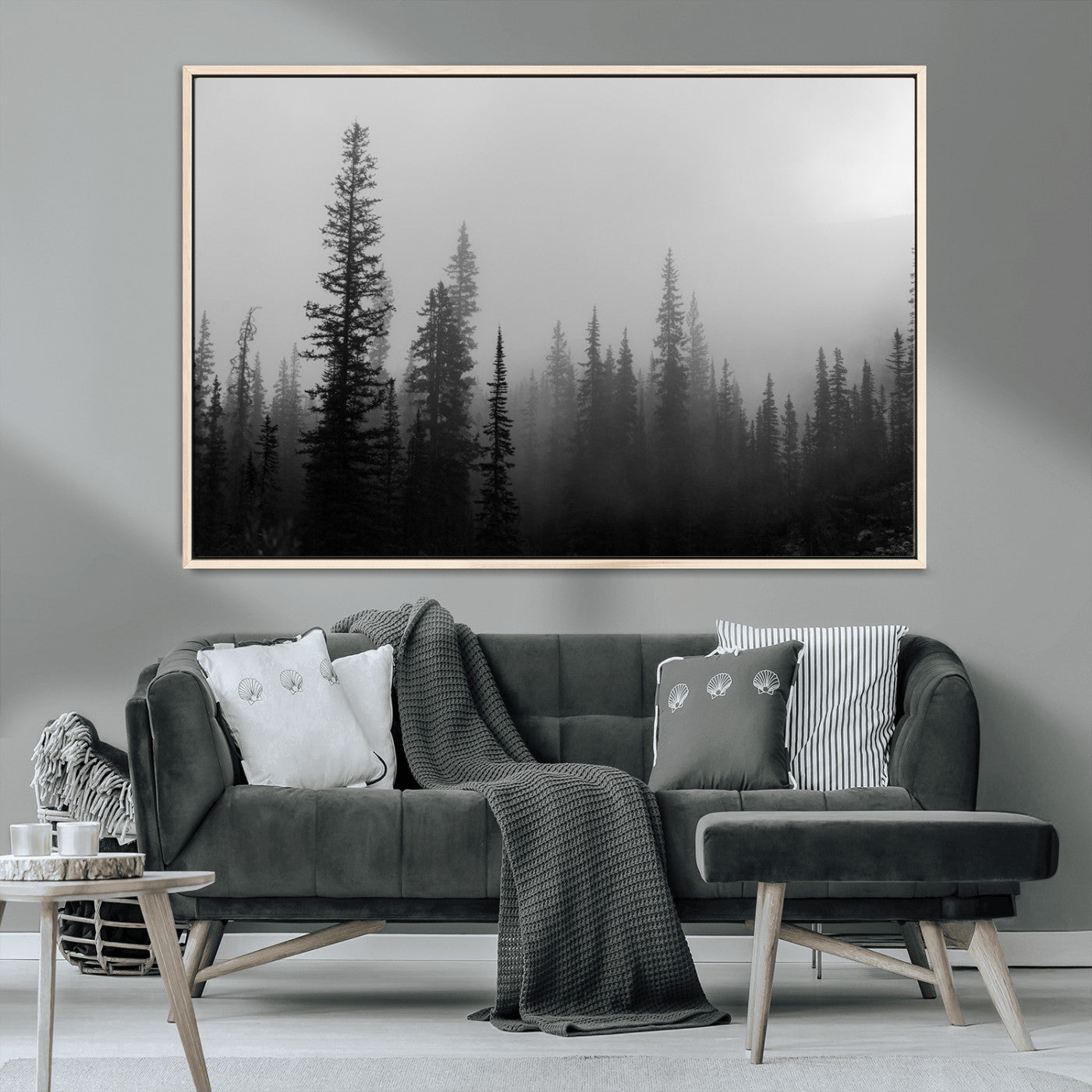 MGV-FC-36X24 - Misty Pines Wall Art Canvas Print, Framed Woodland Photography Art Picture Print, Minimalist Decor Perfect Rustic Decor Artwork