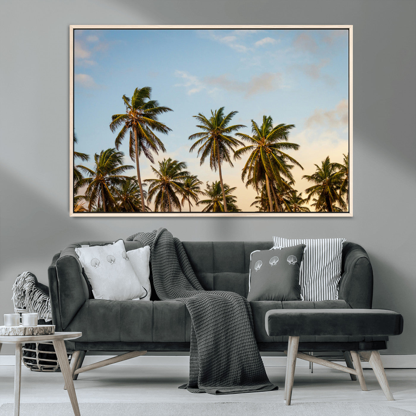 MGV-FC-36X24 - Palm Trees Wall Art Canvas Print, Framed Tropical Vibes Art Picture Print, Coastal Sunset Perfect Coastal Boho Decor Artwork